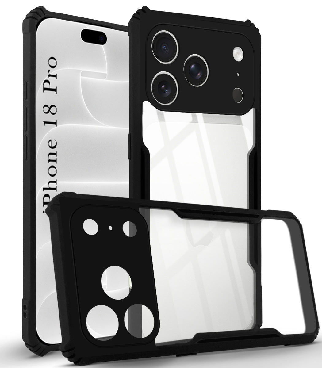 For Apple iPhone 18 Pro Back Cover Case Hybrid (Shockproof with Polycarbonate Clear Panel | Professional Black)