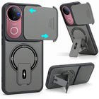 For Vivo V50 | Vivo V50e Back Case Cover Metallic (Hybrid Armor Kickstand | Sliding Shutter Camera Protection | MagSafe Compatible)
