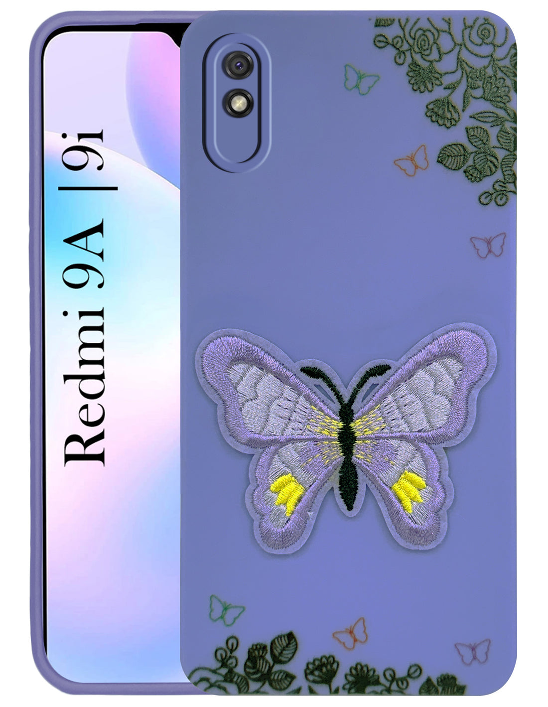 For Xiaomi Mi Redmi 9A | Redmi 9i Back Cover Case (Soft Butterfly Embroidery | Women Teen Girls | Camera Protection| Matte Silicone)