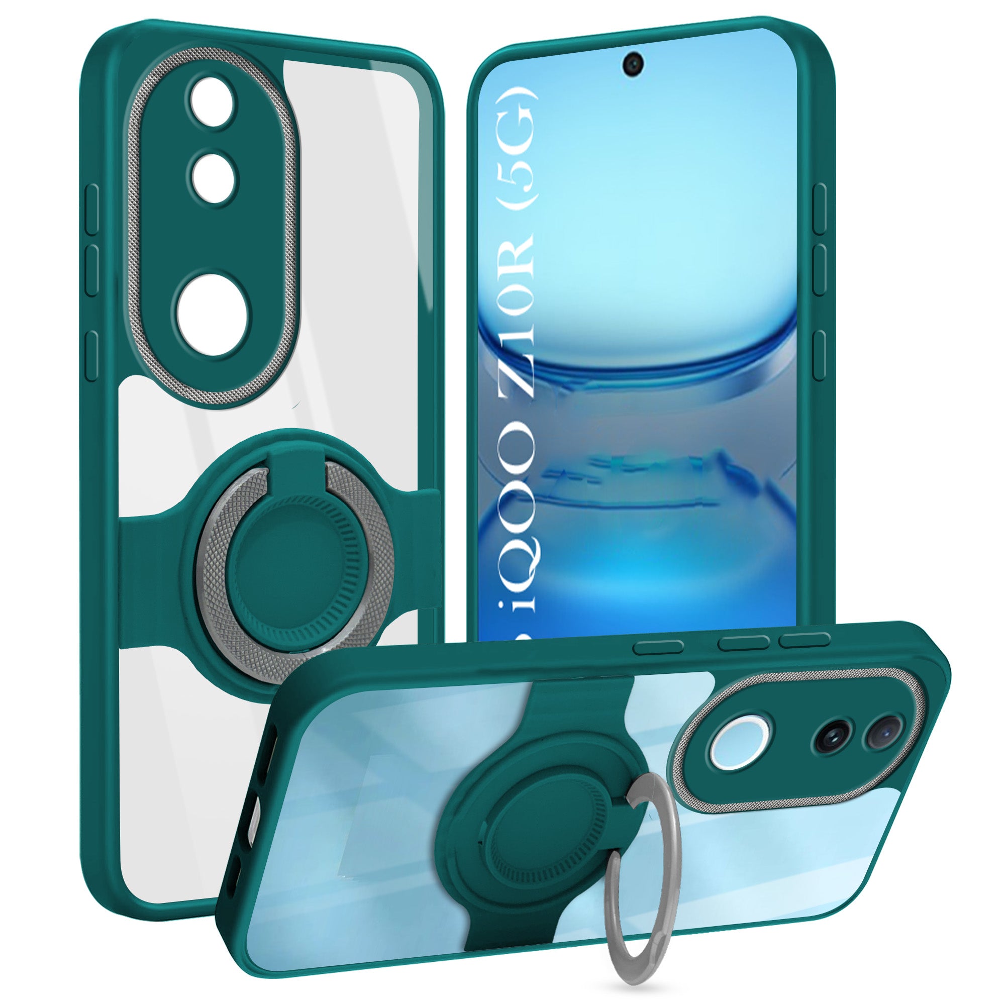 For Vivo iQOO Z10R Back Cover Case with stand (Built-in Ring Holder Kickstand | Lifetime Anti Yellow | Camera Protection)