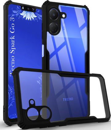 For Tecno Spark Go 3 Back Cover Case (Shockproof with Polycarbonate Clear Panel | Professional Black)