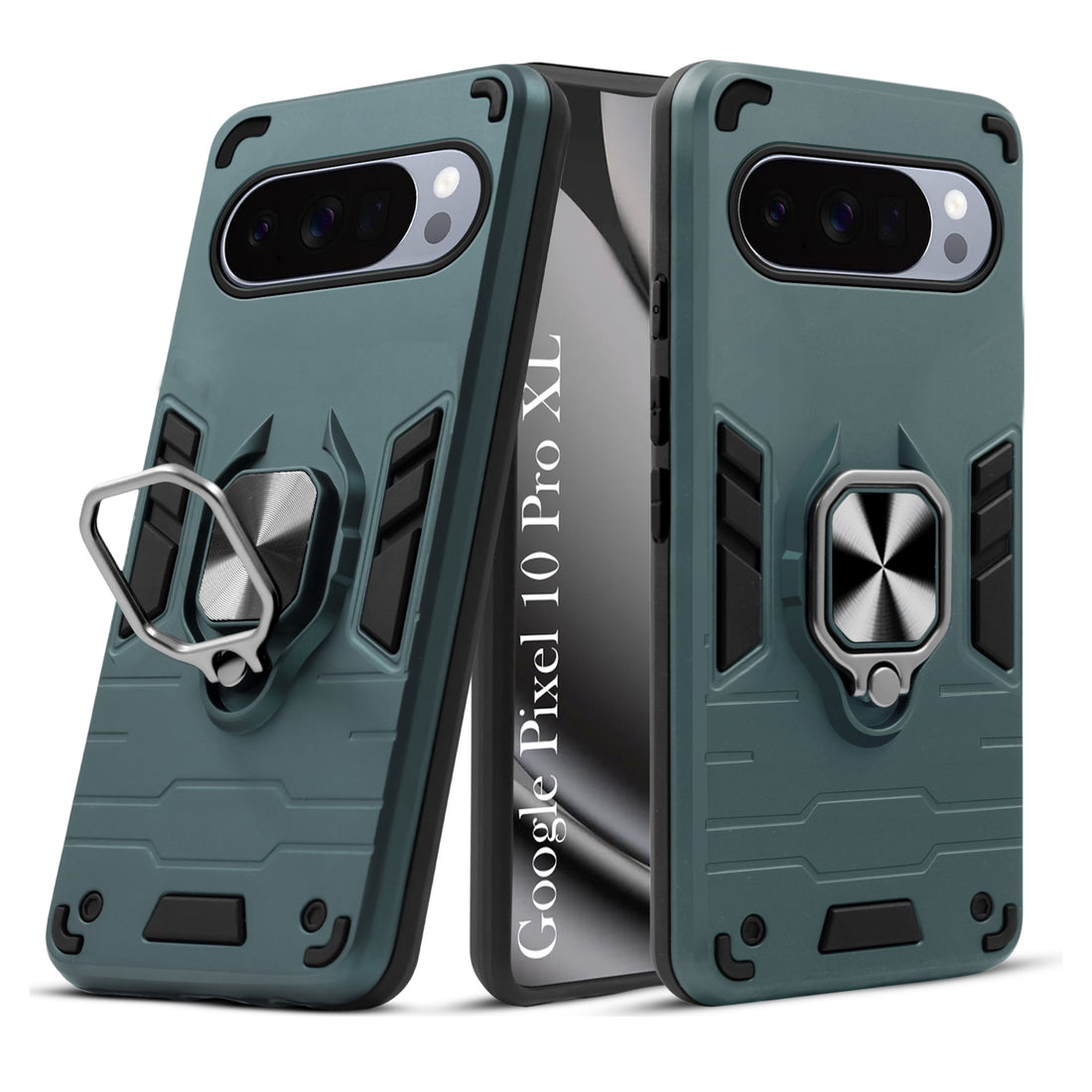 For Google Pixel 10 Pro XL Back Cover Case Hybrid Armor (Shockproof Dual Layer Polycarbonate |Ring Holder Kickstand)