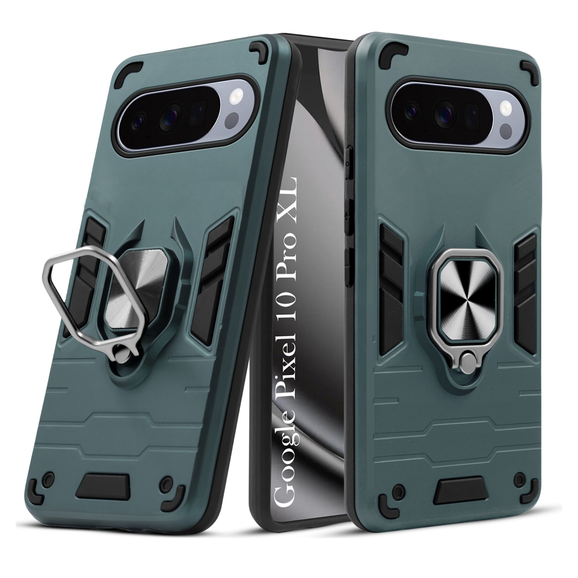 For Google Pixel 10 Pro XL Back Cover Case Hybrid Armor (Shockproof Dual Layer Polycarbonate |Ring Holder Kickstand)