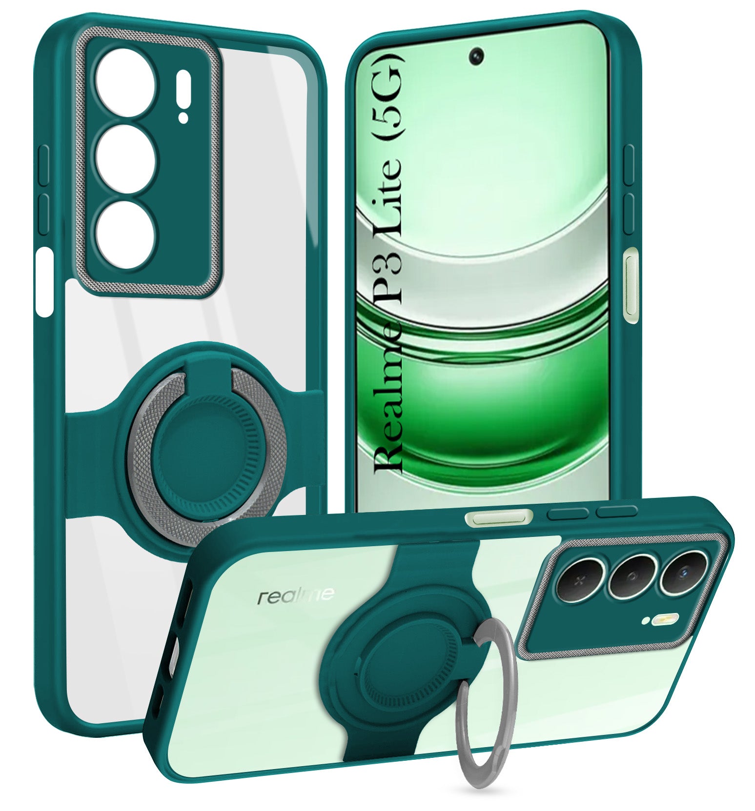 For Realme P3 lite Back Cover Case with stand (Built-in Ring Holder Kickstand | Lifetime Anti Yellow | Camera Protection)
