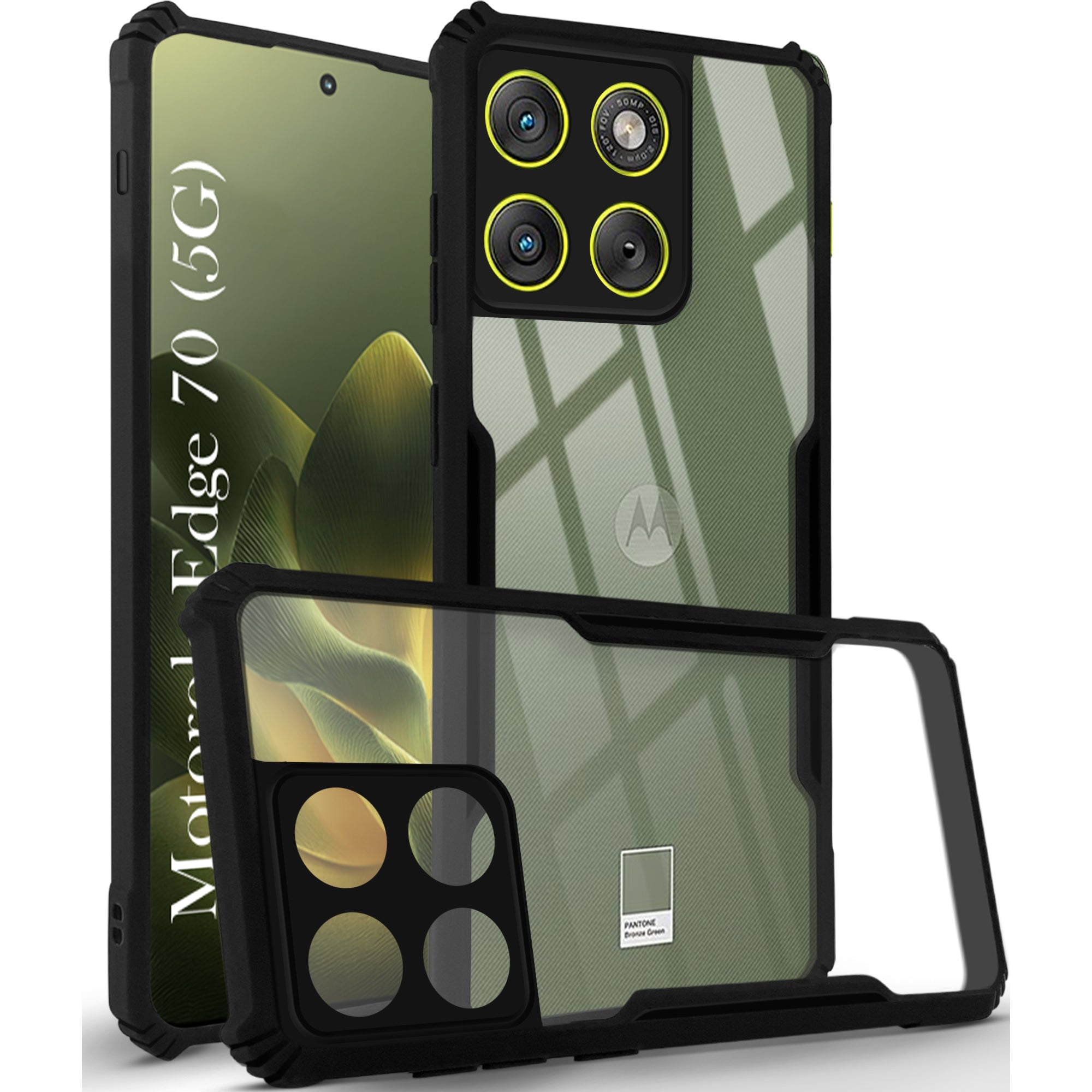 For Motorola Moto Edge 70 Back Cover Case Hybrid (Shockproof with Polycarbonate Clear Panel | Professional Black)
