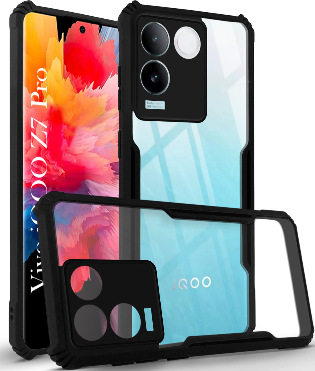 For Vivo iQOO Z7 Pro Back Cover Case (Shockproof with Polycarbonate Clear Panel | Professional Black)