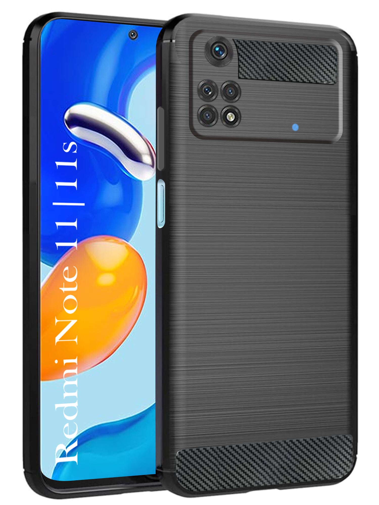 For Xiaomi Redmi Note 11 Back Cover Case | Note 11S ( Hybrid Armor Case | Carbon Fiber Shockproof | Soft and Flexible | Black )