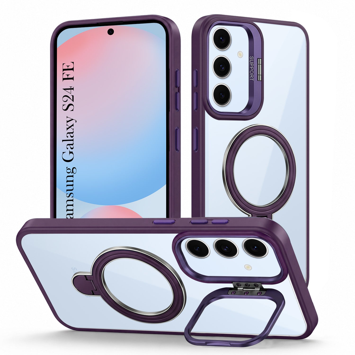 For Samsung Galaxy S24 FE Back Cover Case Crystal (Lifetime Anti Yellow | Magnetic Ring Stand | Camera Lens Protection | MagSafe Compatible)