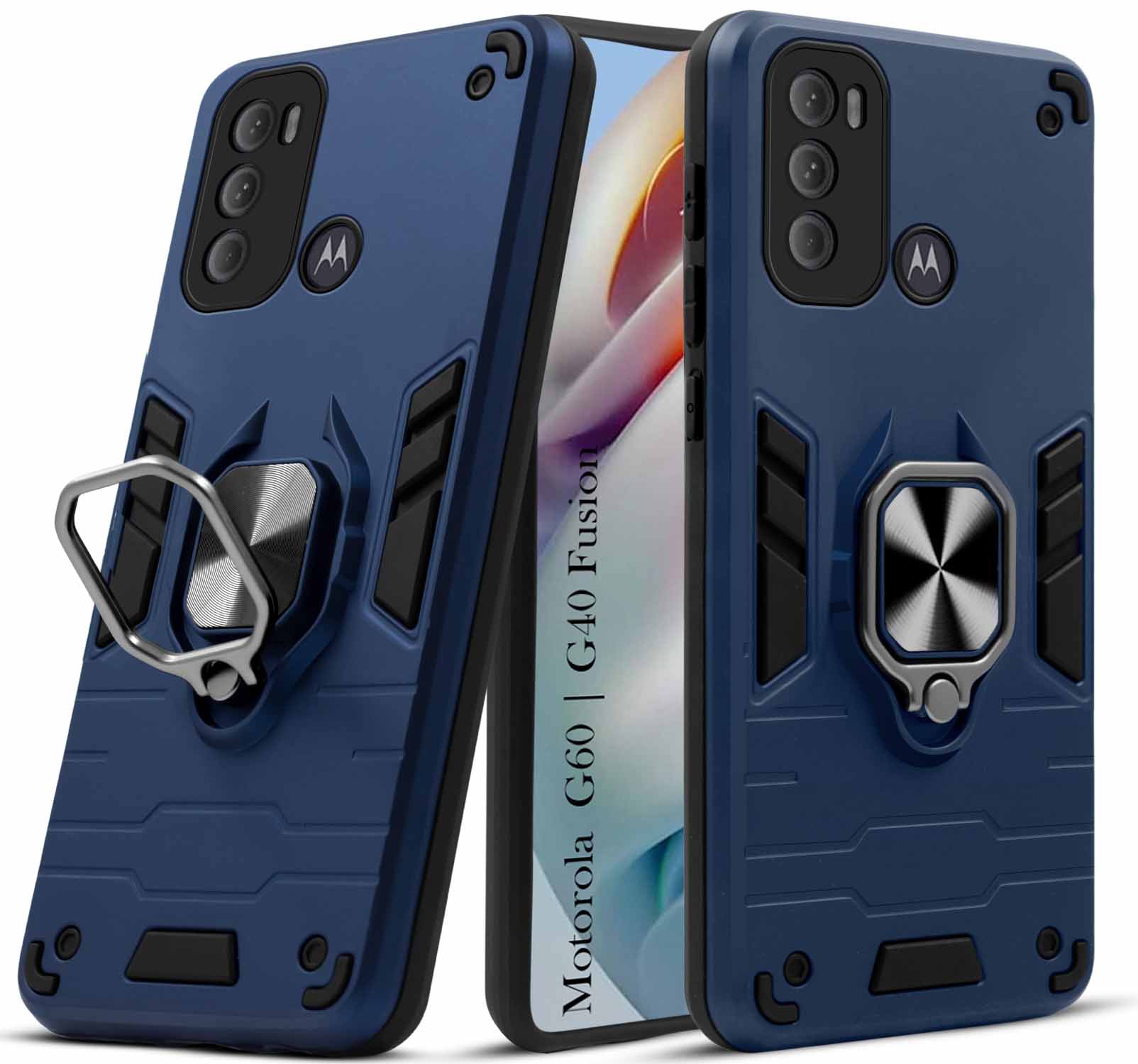 For Motorola Moto G40 Fusion | G60 Back Cover Case Hybrid Armor (Shockproof Dual Layer Polycarbonate |Ring Holder Kickstand)