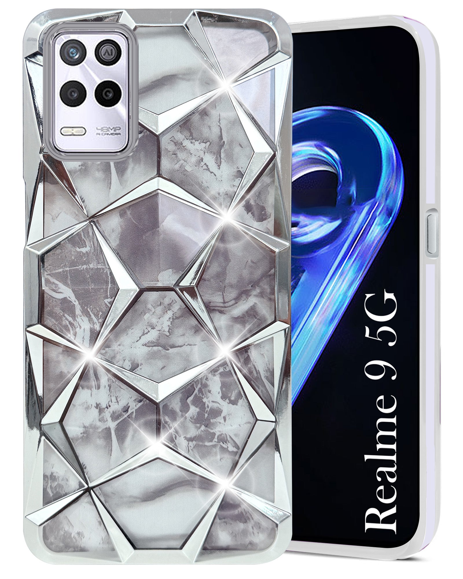For Realme 9 5G Back Cover Case ( Dual Design Glitter Sparkle and Detachable Diamond Print Case | Soft and Flexible)
