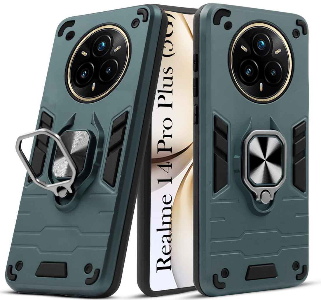 For Realme 14 Pro Plus 5G Back Cover Case (Shockproof Dual Layer Polycarbonate |Ring Holder Kickstand)