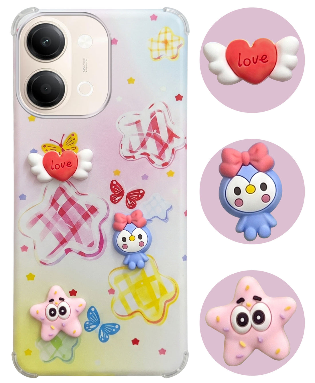 For Vivo Y05 4G Back Cover Case (3D Cute Cartoons | Hard Back Side Soft | Matte Premium Finish | HD Printing)