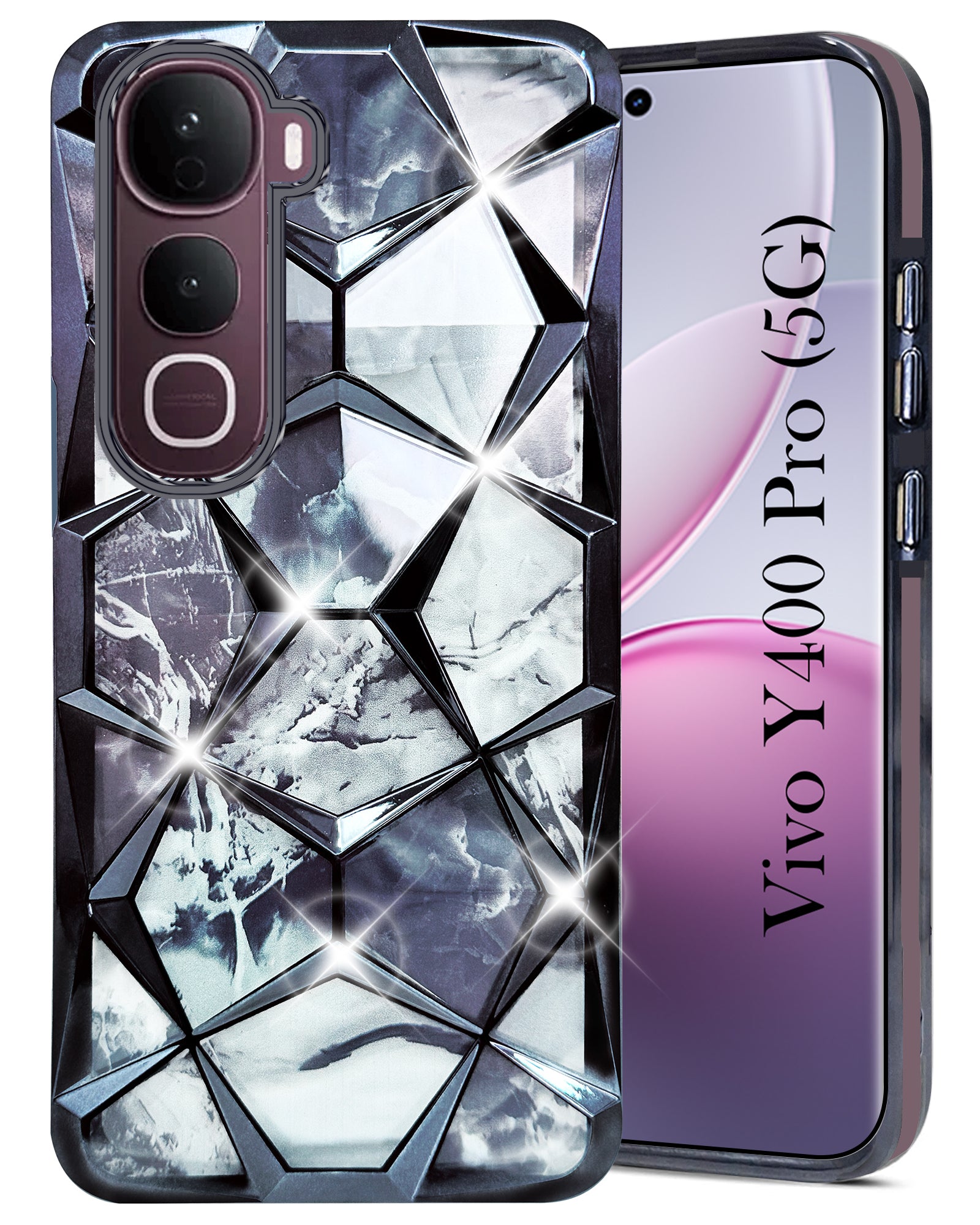 For Vivo Y400 Pro Back Cover Case (Dual Design Glitter Sparkle and Detachable Diamond Print Case | Soft and Flexible) (Dual Design Glitter Sparkle and Detachable Diamond Print Case | Soft and Flexible)