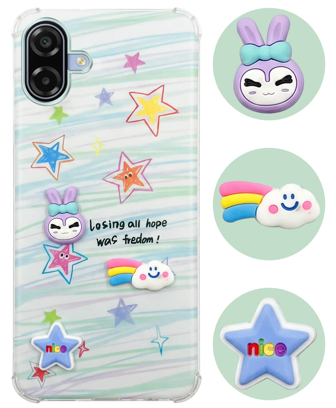 For Samsung Galaxy M17e Back Cover Case (3D Cute Cartoons | Hard Back Side Soft | Matte Premium Finish | HD Printing)