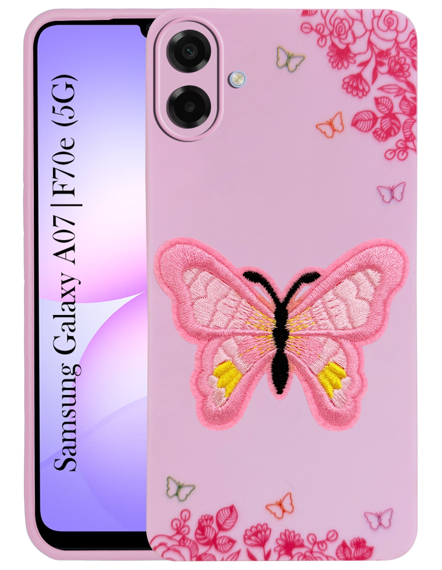 For Samsung Galaxy A07 5G | F70e 5G Back Cover Case (Soft Butterfly Embroidery | Women Teen Girls | Camera Protection| Matte Silicone)