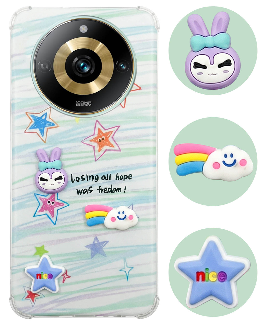 For Realme Narzo 60 Pro Back Cover Case (3D Cute Cartoons | Hard Back Side Soft | Matte Premium Finish | HD Printing)