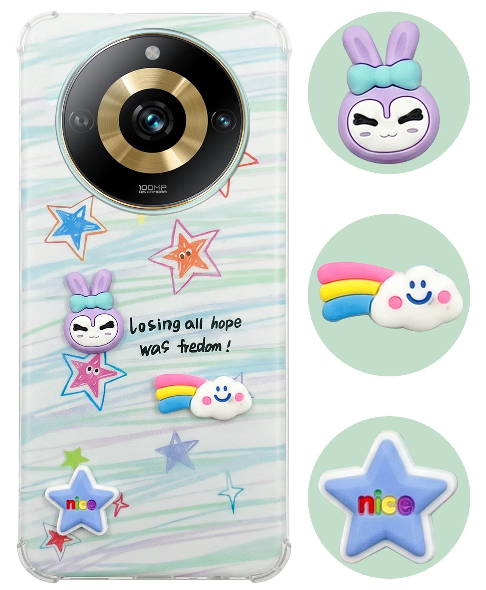 For Realme Narzo 60 Pro Back Cover Case (3D Cute Cartoons | Hard Back Side Soft | Matte Premium Finish | HD Printing)