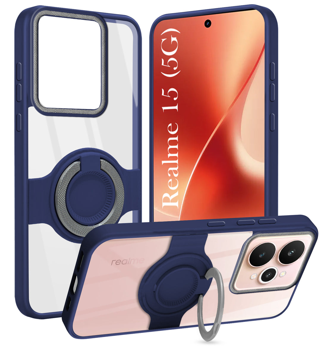 For Realme 15 Back Cover Case with stand (Built-in Ring Holder Kickstand | Lifetime Anti Yellow | Camera Protection)