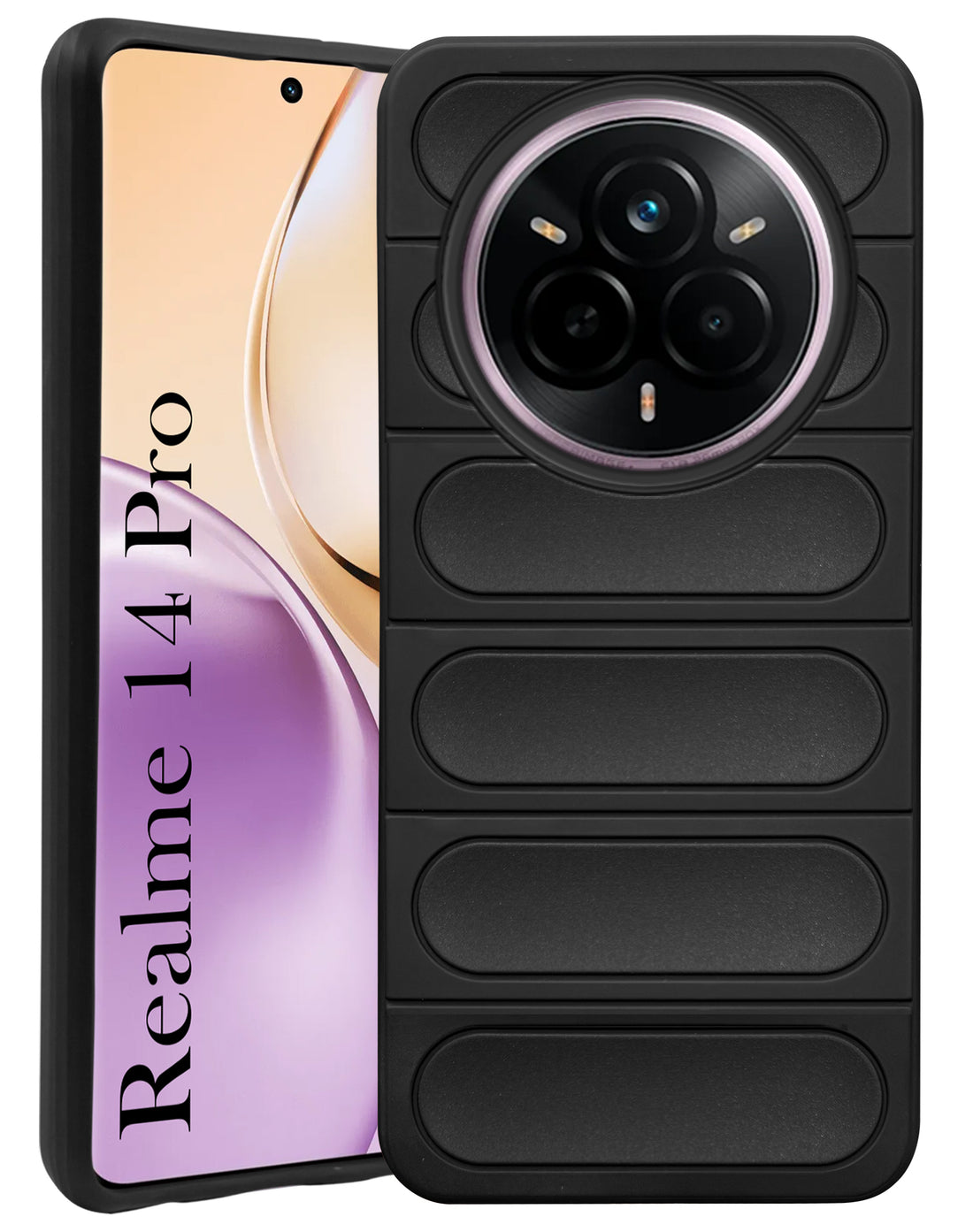 For Realme 14 Pro Back Cover Case (Matte Liquid Silicone | Professional Design | Camera Protection | Wave Black)
