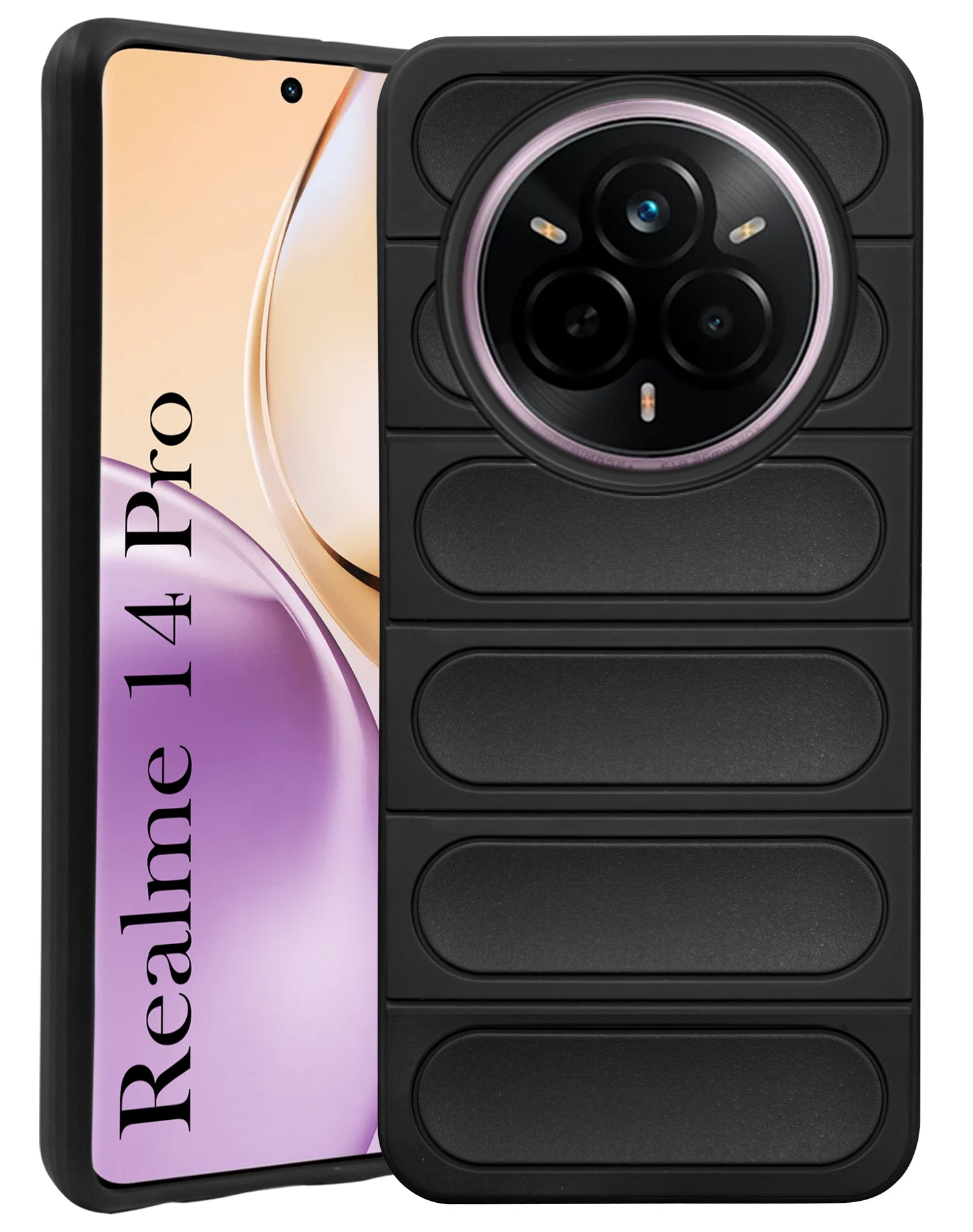 For Realme 14 Pro Back Cover Case (Matte Liquid Silicone | Professional Design | Camera Protection | Wave Black)