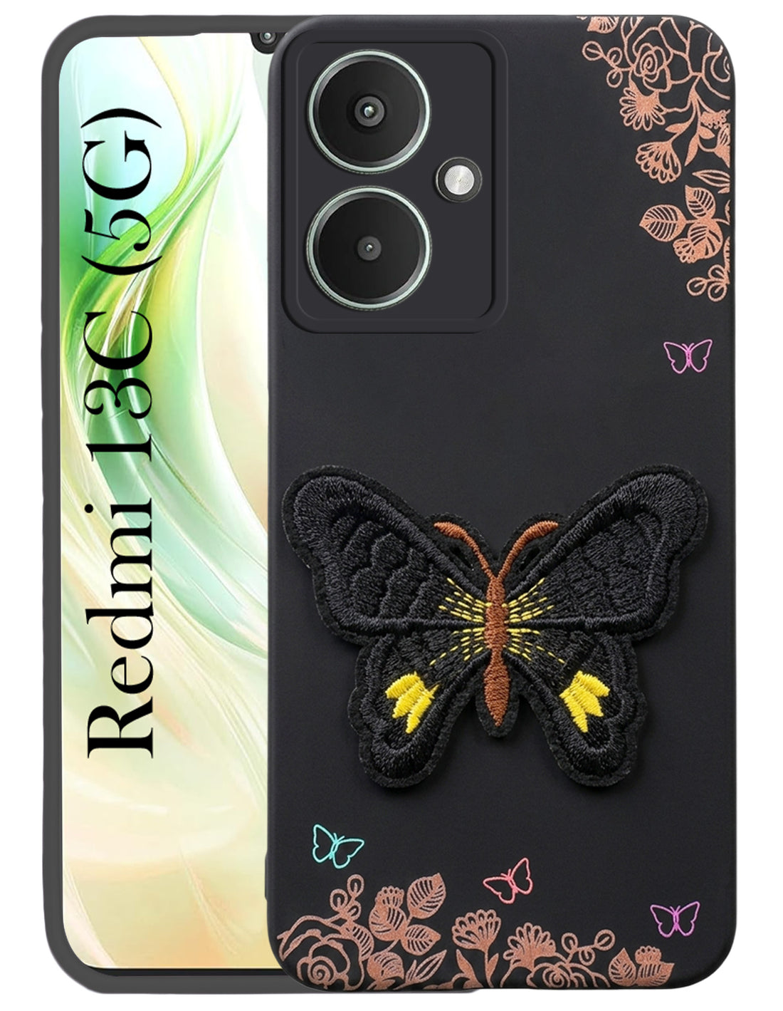 For Redmi 13C 5G Back Cover Case (Soft Butterfly Embroidery | Women Teen Girls | Camera Protection| Matte Silicone)