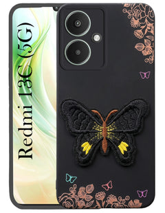 For Redmi 13C 5G Back Cover Case (Soft Butterfly Embroidery | Women Teen Girls | Camera Protection| Matte Silicone)