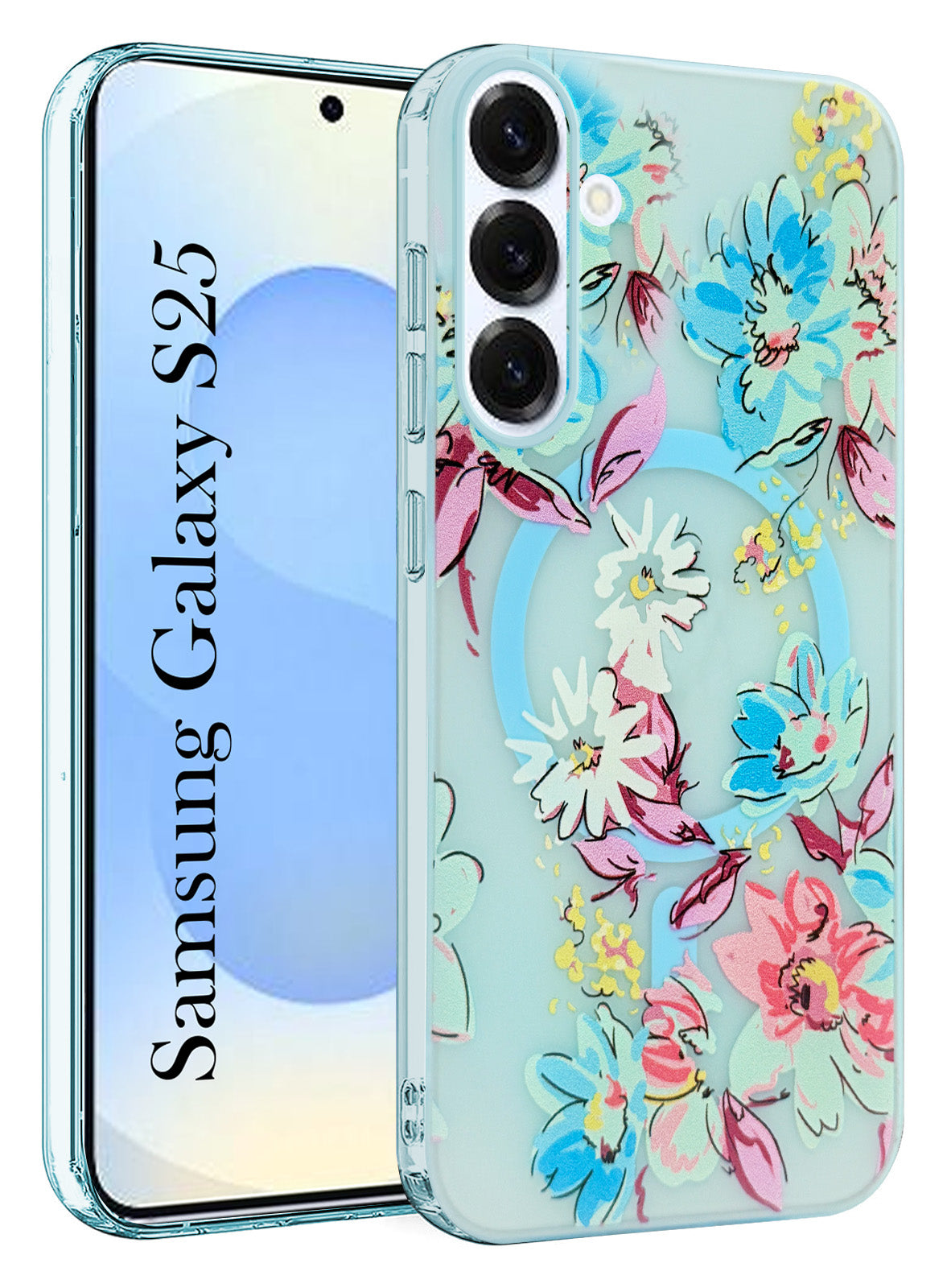 For Samsung Galaxy S25 Back Cover Case (Cute Floral Design | Flower Print for Girls | MagSafe Compatible Wireless Charging)