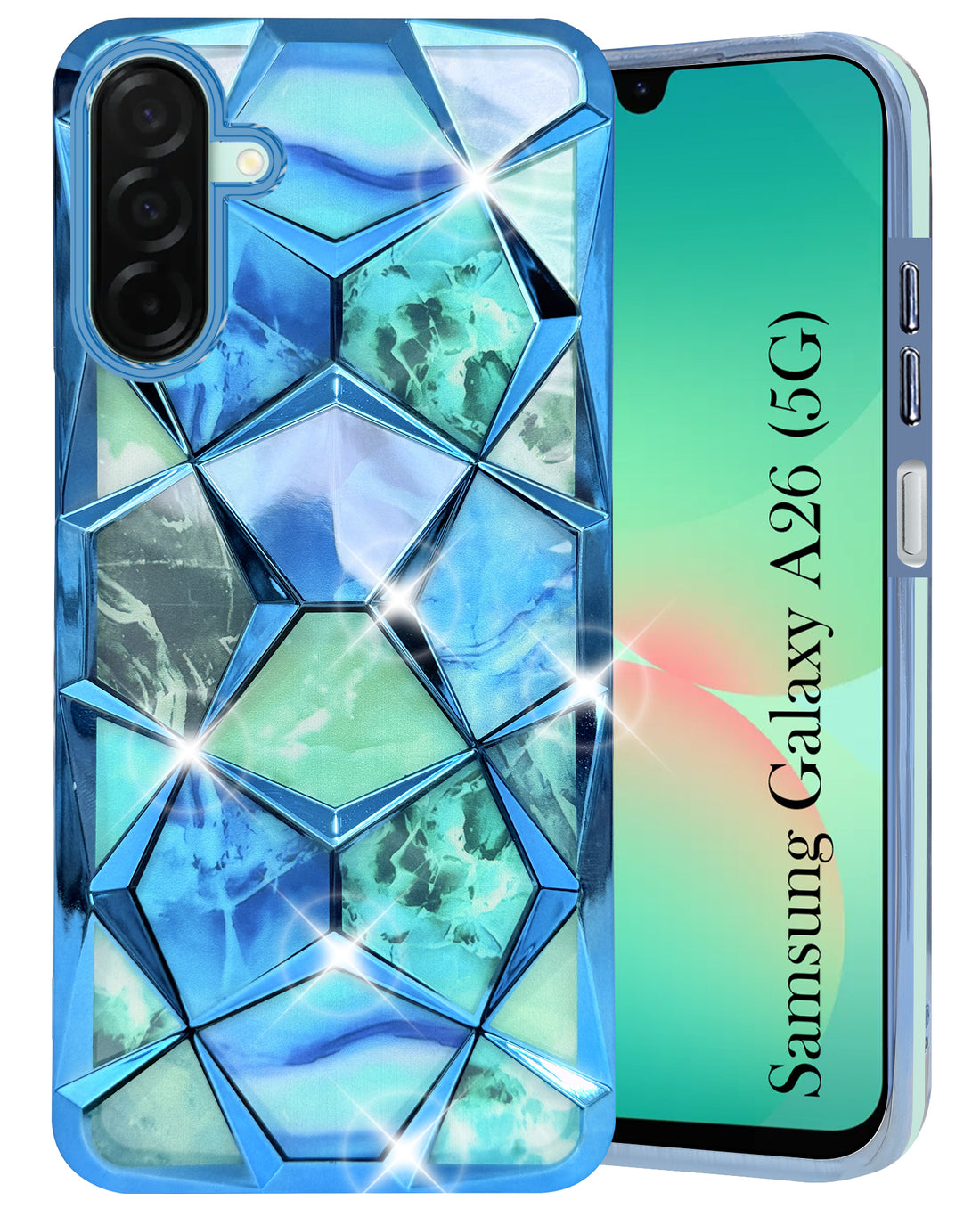 For Samsung Galaxy A26 5G Back Cover Case ( Dual Design Glitter Sparkle and Detachable Diamond Print Case | Soft and Flexible)