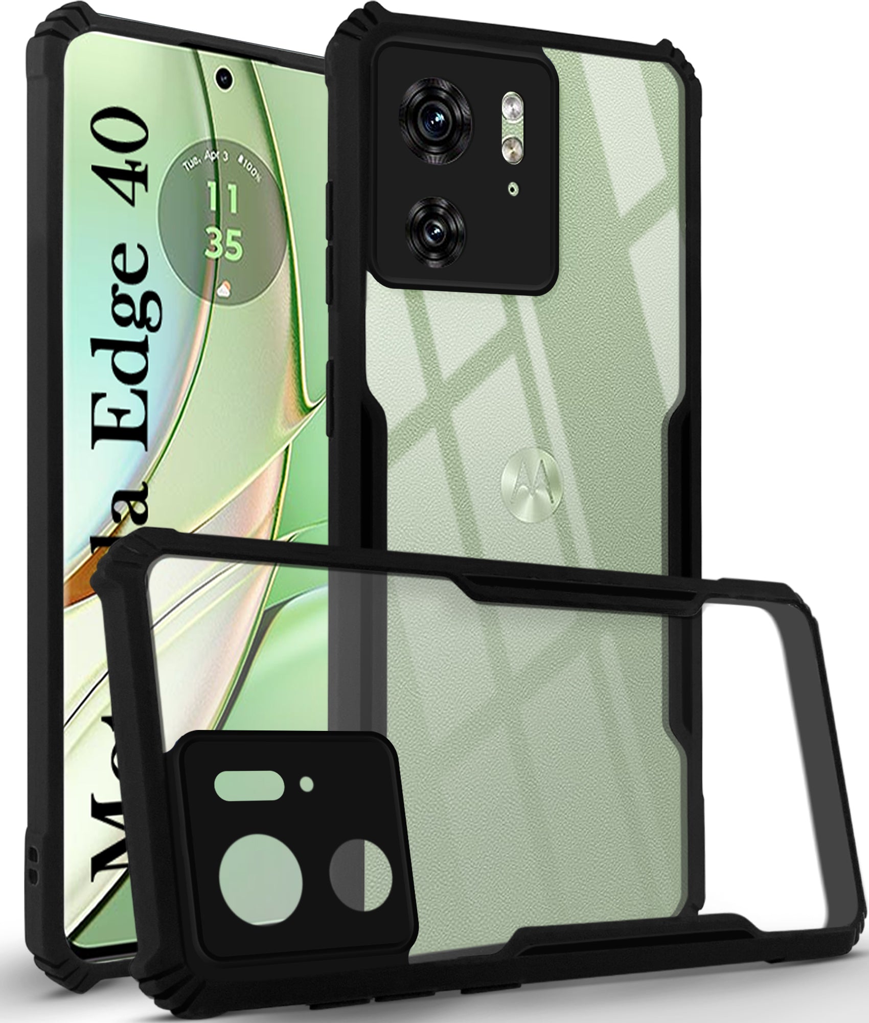 For Motorola Moto Edge 40 Back Cover Case (Shockproof with Polycarbonate Clear Panel | Professional Black)
