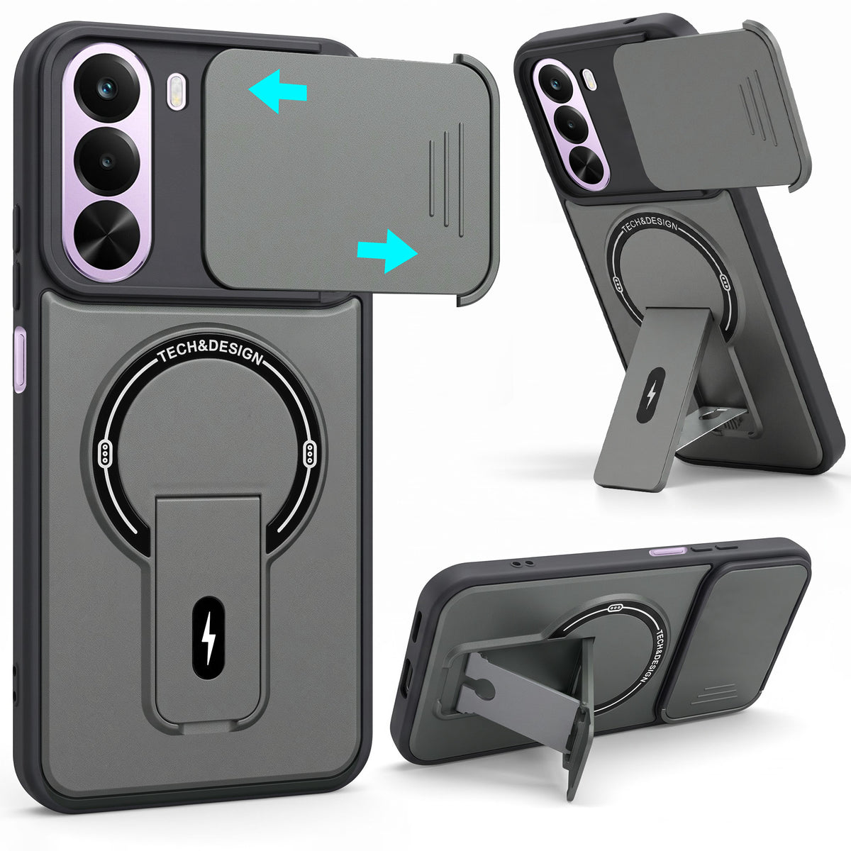 For Realme P4x Back Case Cover Metallic (Hybrid Armor Kickstand | Sliding Shutter Camera Protection | MagSafe Compatible)