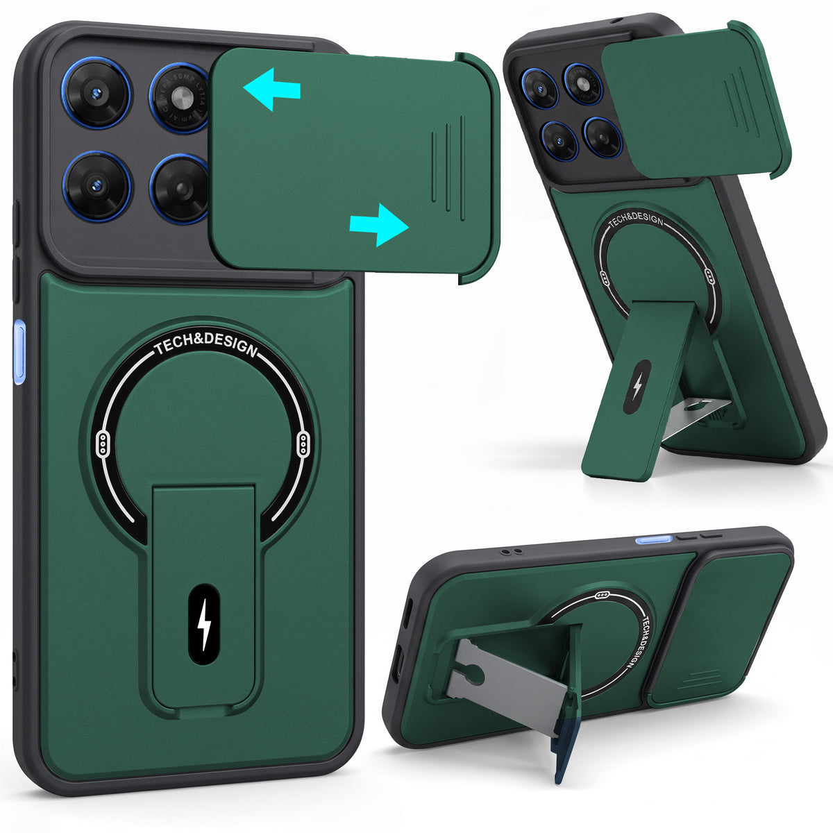 For Motorola Moto G37 Power Back Case Cover Metallic (Hybrid Armor Kickstand | Sliding Shutter Camera Protection | MagSafe Compatible)