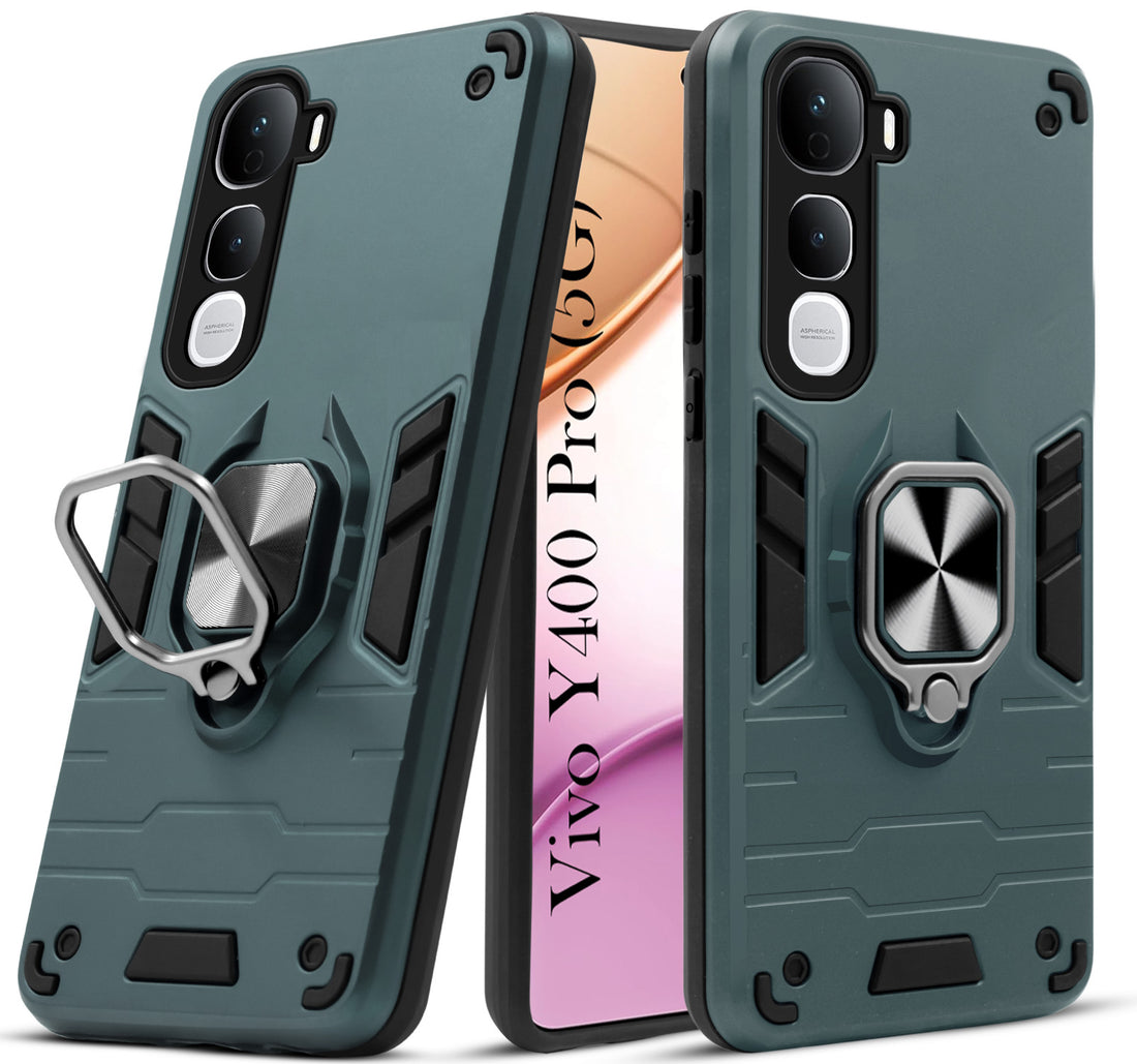 For Vivo Y400 Pro Back Cover Case (Shockproof Dual Layer Polycarbonate |Ring Holder Kickstand)