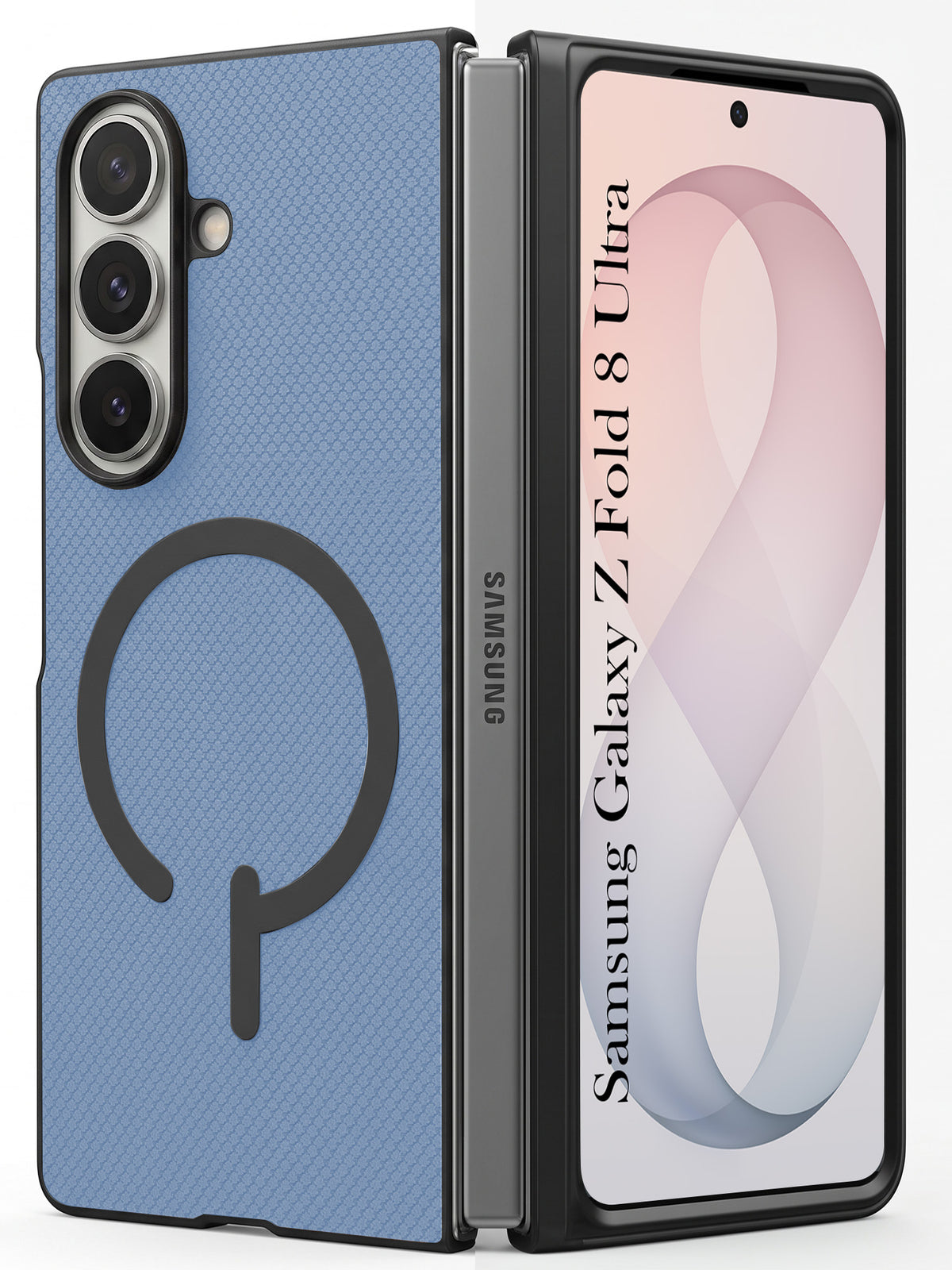 For Samsung Galaxy Z Fold 8 Ultra Premium Magnetic Back Cover Case (MagSafe Compatible | 180° Folding Design | Soft Microfiber Inner Lining | Textured Blue Finish)