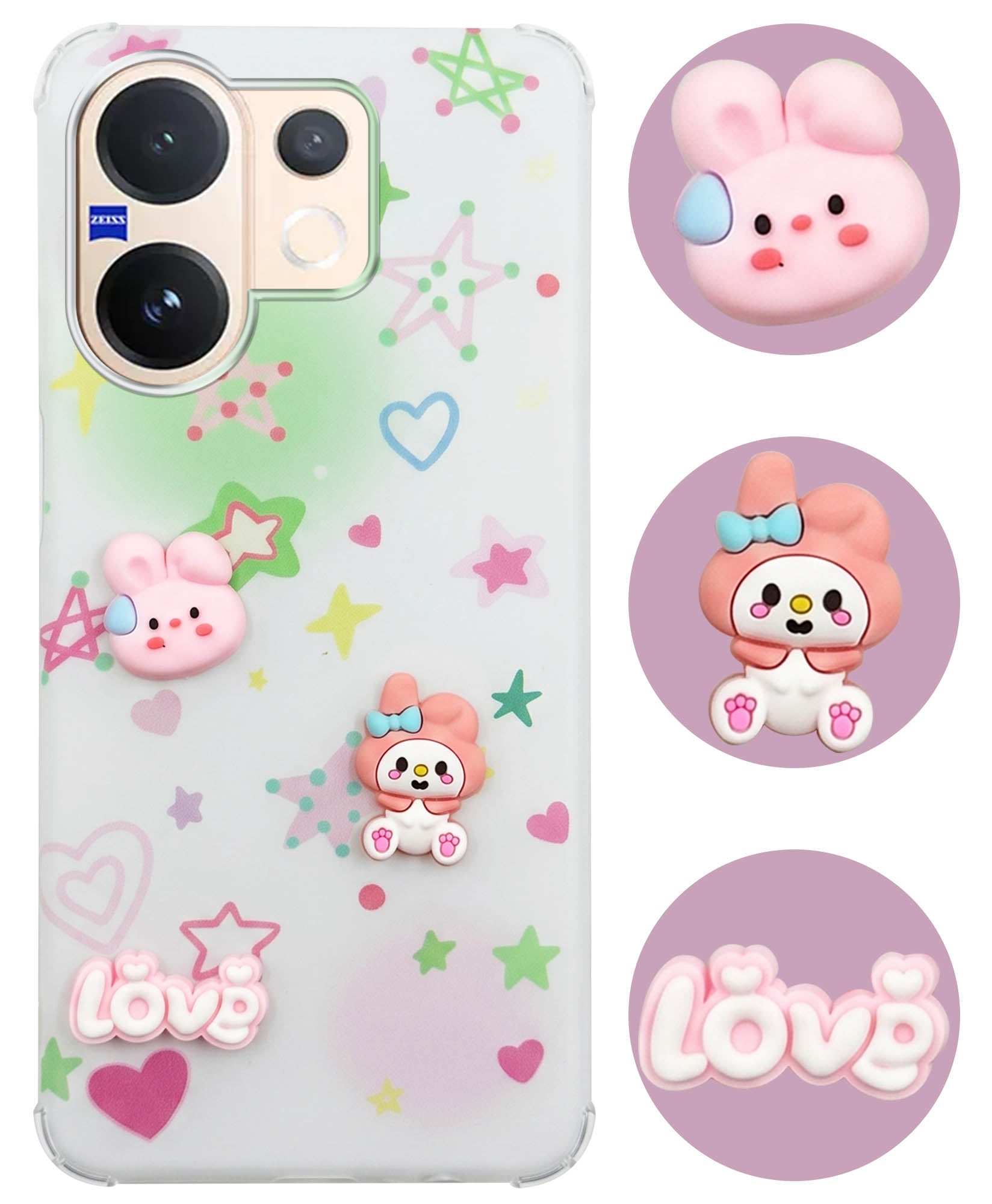 For Vivo V60 | Vivo T4 Pro Back Cover Case (3D Cute Cartoons | Hard Back Side Soft | Matte Premium Finish | HD Printing)
