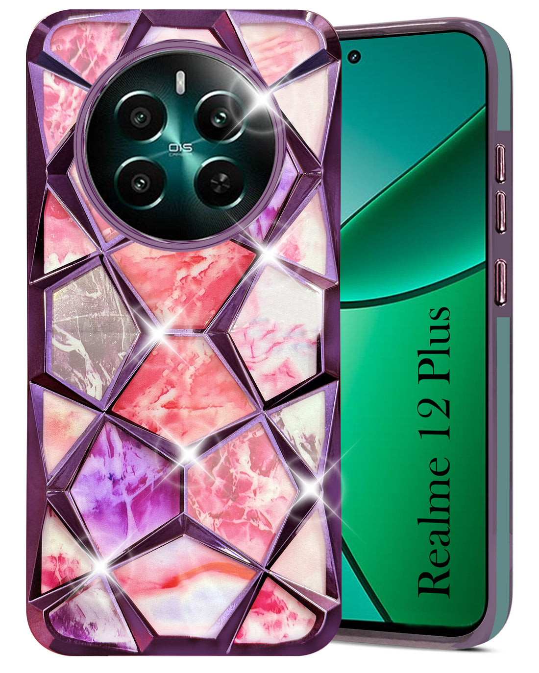 For Realme 12 Plus Back Cover Case ( Dual Design Glitter Sparkle and Detachable Diamond Print Case | Soft and Flexible)