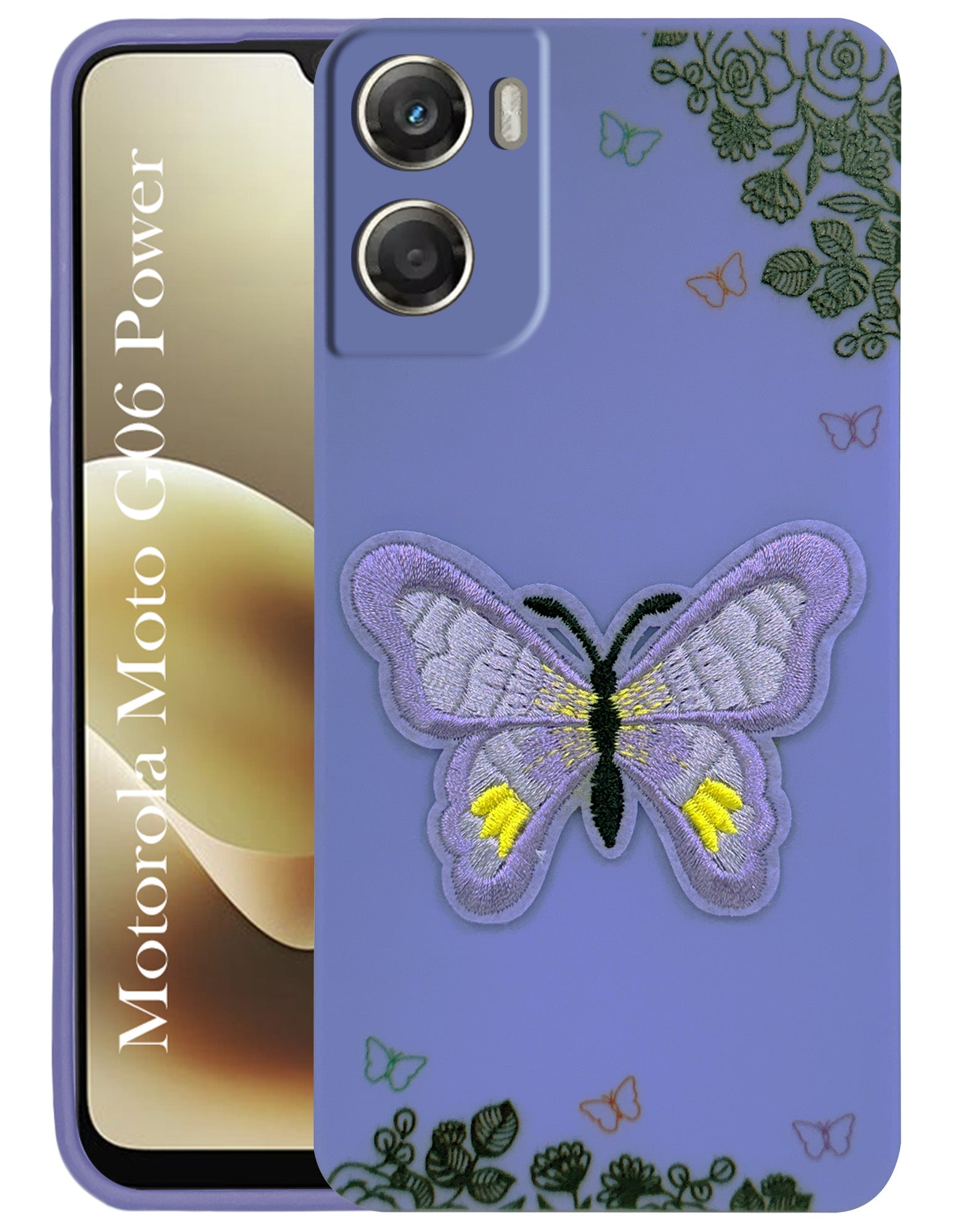 For Motorola Moto G06 Power Back Cover Case (Soft ButterFly Embroidery | Women Teen Girls | Camera Protection| Matte Silicone)