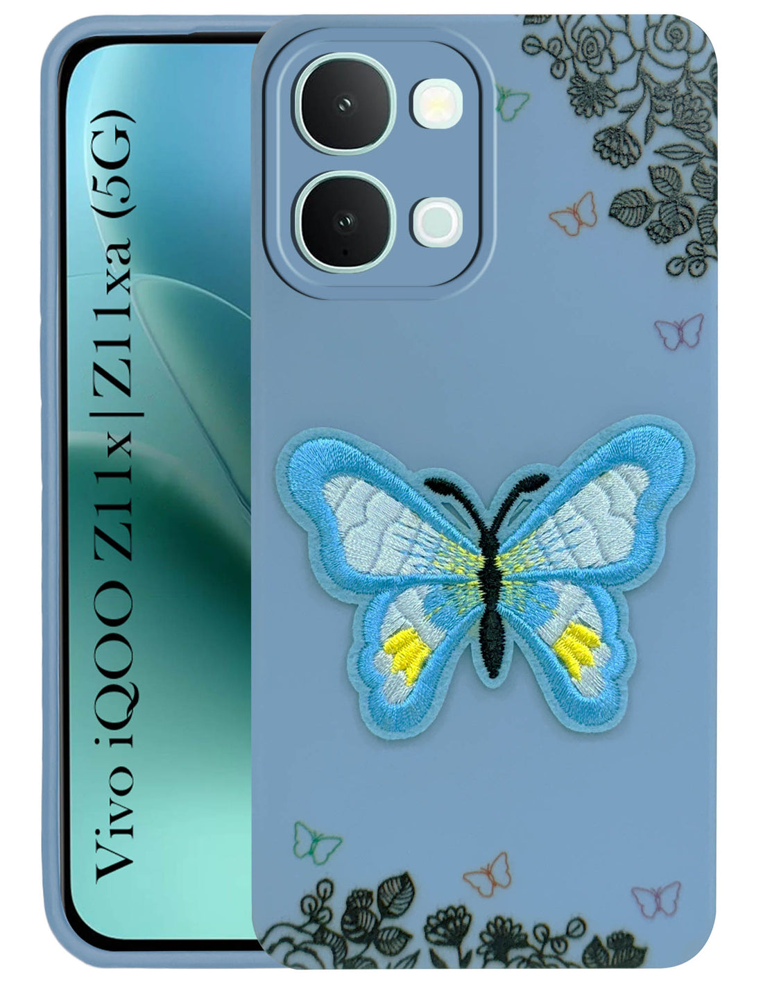 For iQOO Z11x | iQOO Z11xa Back Cover Case (Soft Butterfly Embroidery | Women Teen Girls | Camera Protection| Matte Silicone)