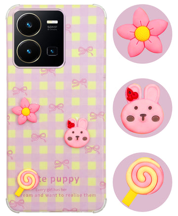 For Vivo Y35 Back Cover Case (3D Cute Cartoons | Hard Back Side Soft | Matte Premium Finish | HD Printing)