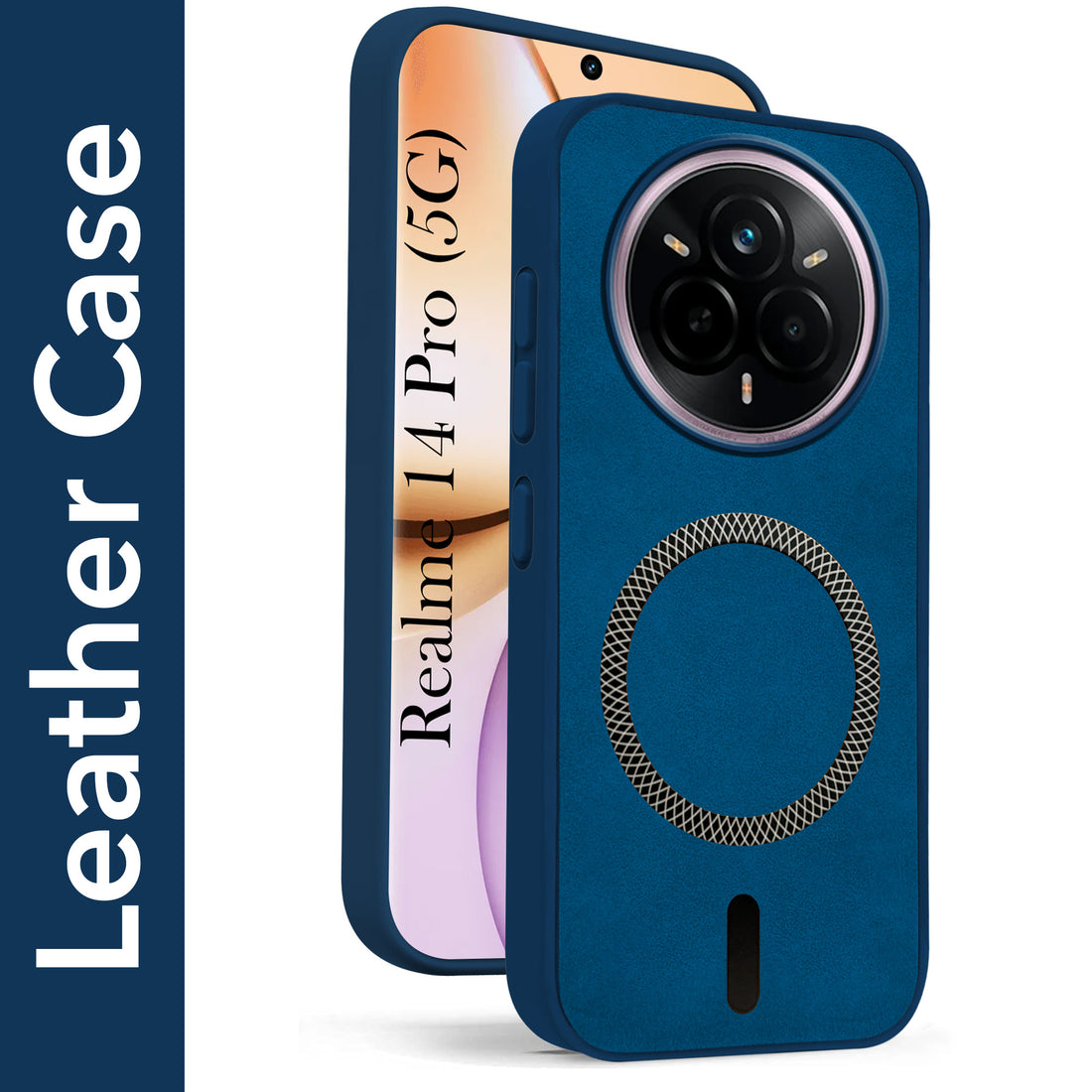 For Realme 14 Pro Back Cover Case Leather Finish (MagSafe Compatible Wireless Charging | Soft Touch | Camera Bump Protection)