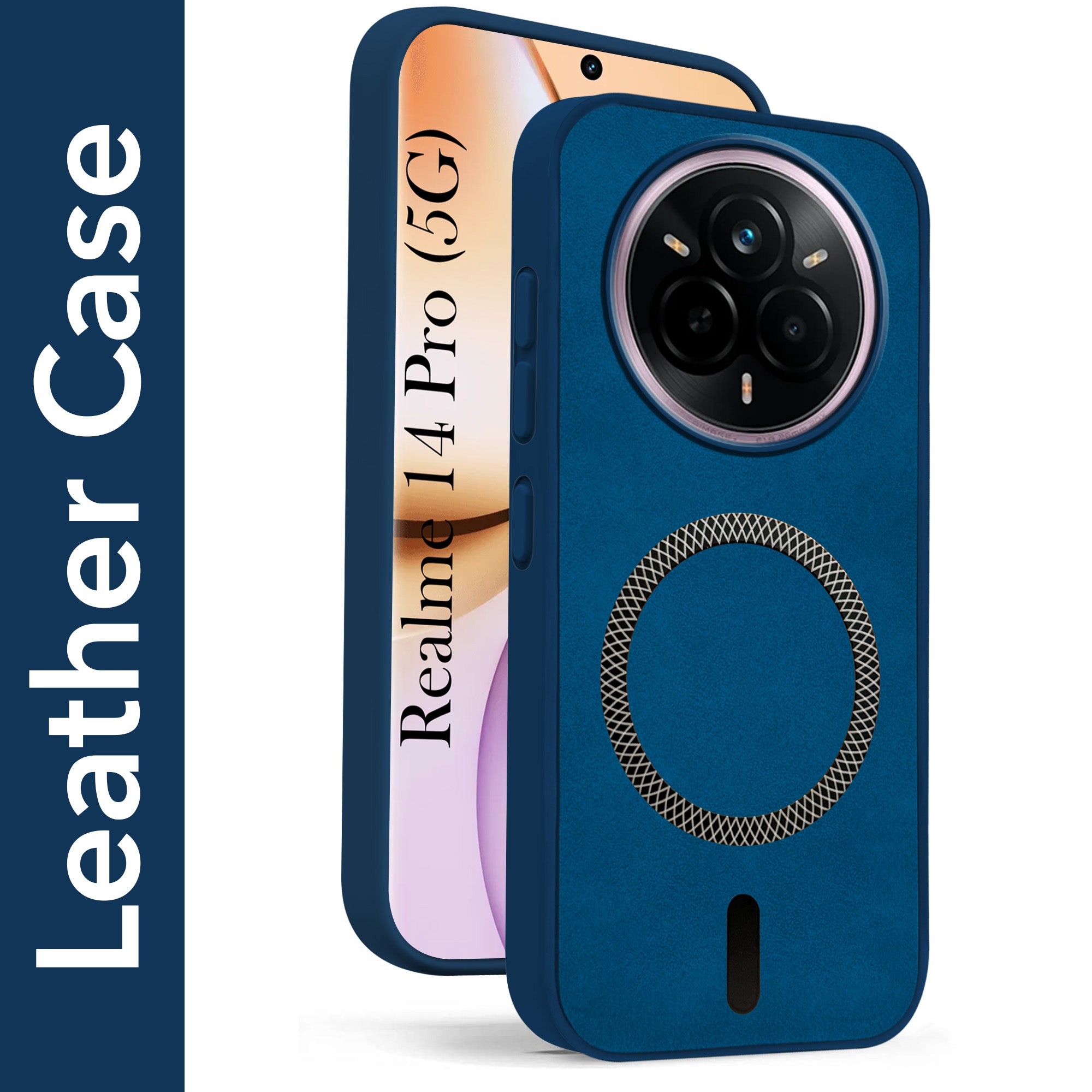 For Realme 14 Pro Back Cover Case Leather Finish (MagSafe Compatible Wireless Charging | Soft Touch | Camera Bump Protection)