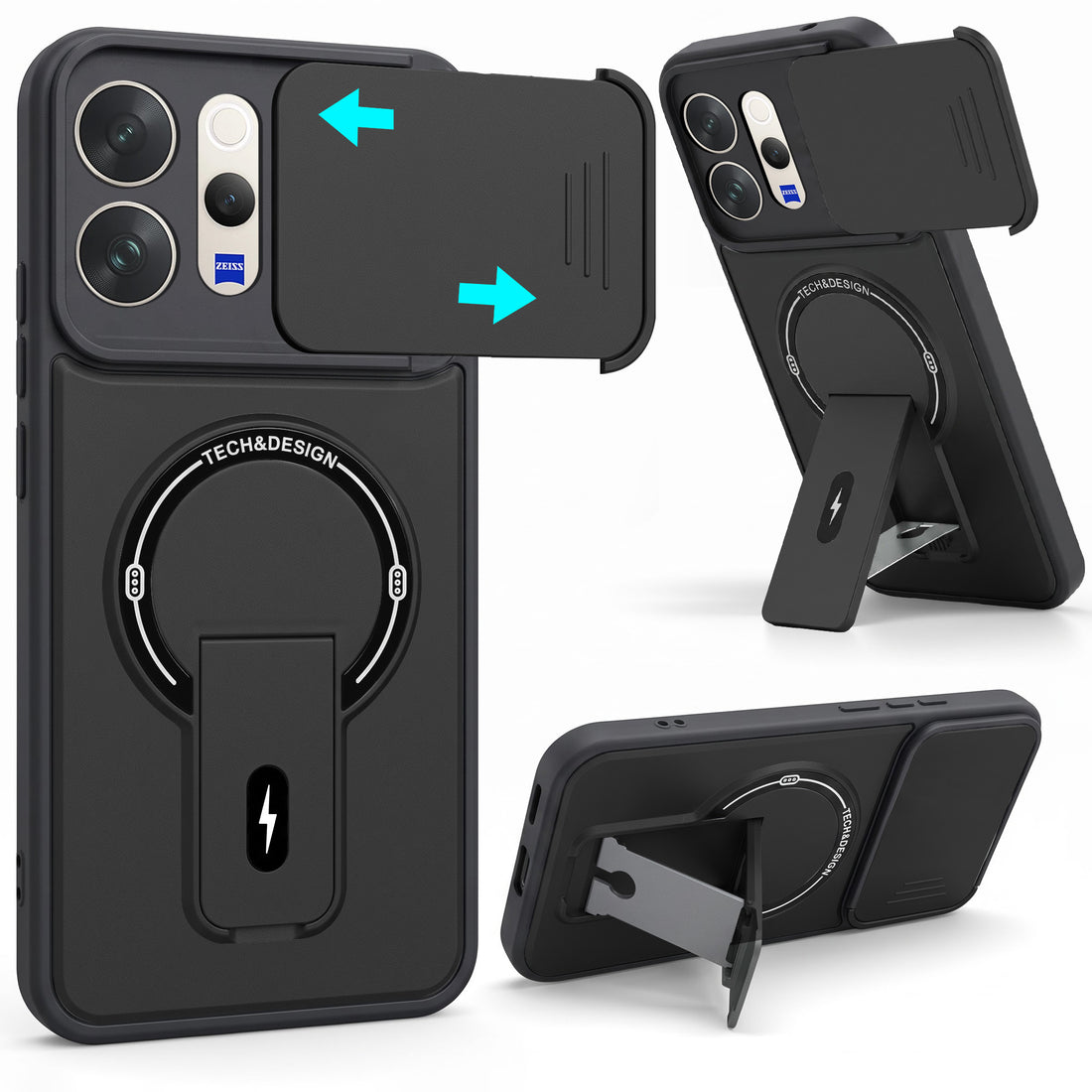 For Vivo V70 | Vivo V70 Elite 5G Back Case Cover Metallic (Hybrid Armor Kickstand | Sliding Shutter Camera Protection | MagSafe Compatible)