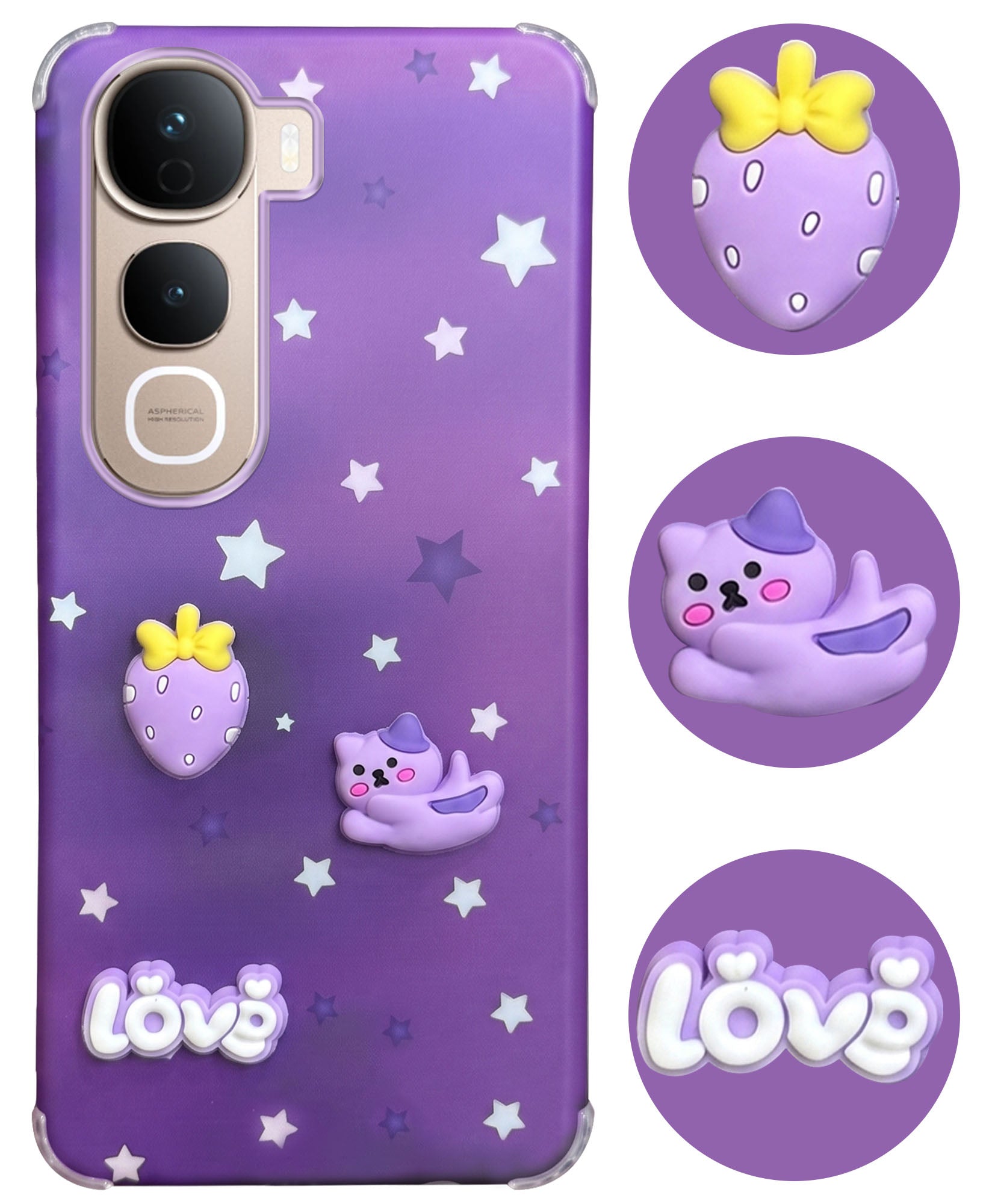 For Vivo Y400 Pro Back Cover Case (3D Cute Cartoons | Hard Back Side Soft | Matte Premium Finish | HD Printing)