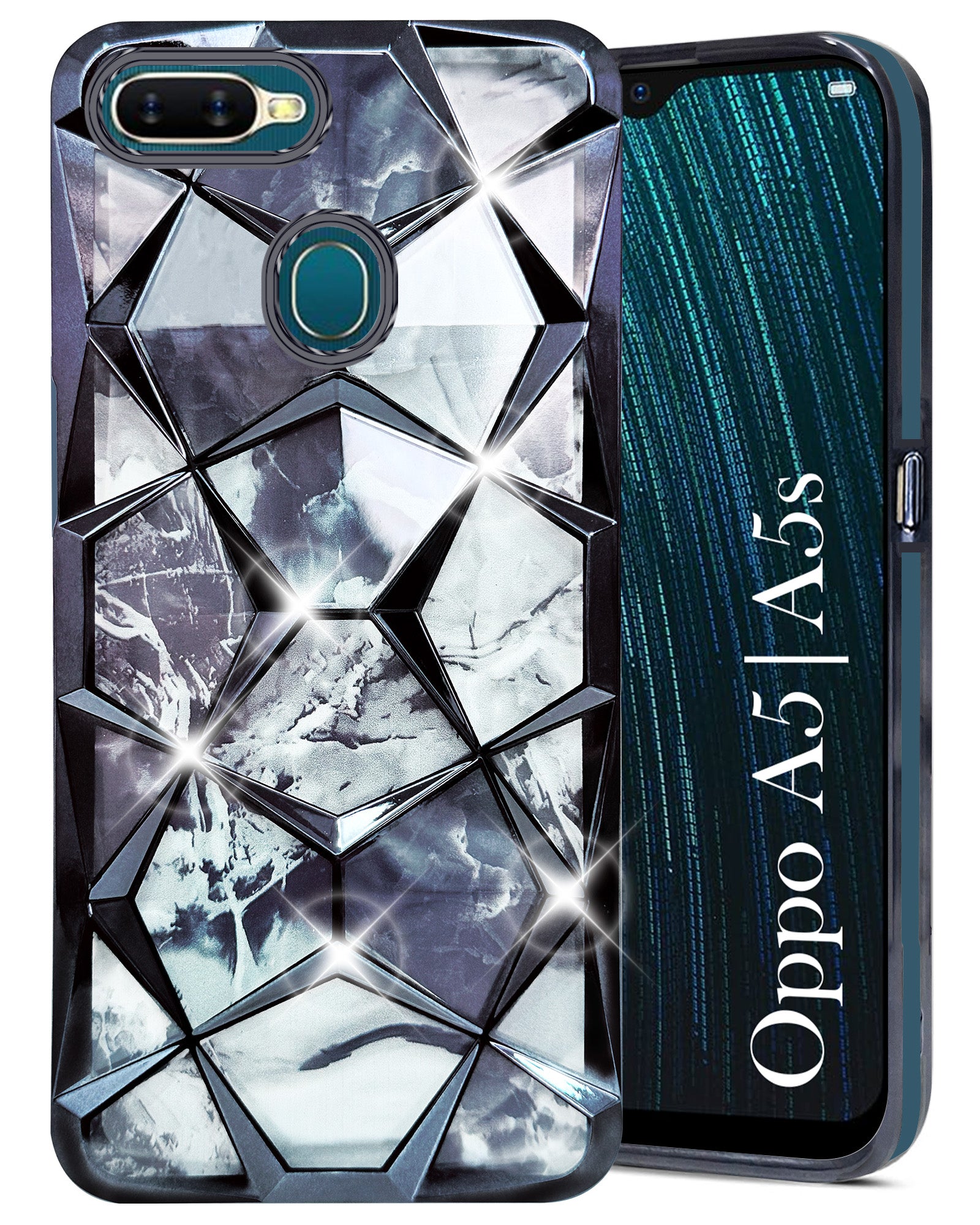 For Oppo A5 | Oppo A5s Back Cover Case (Dual Design Glitter Sparkle and Detachable Diamond Print Case | Soft and Flexible)