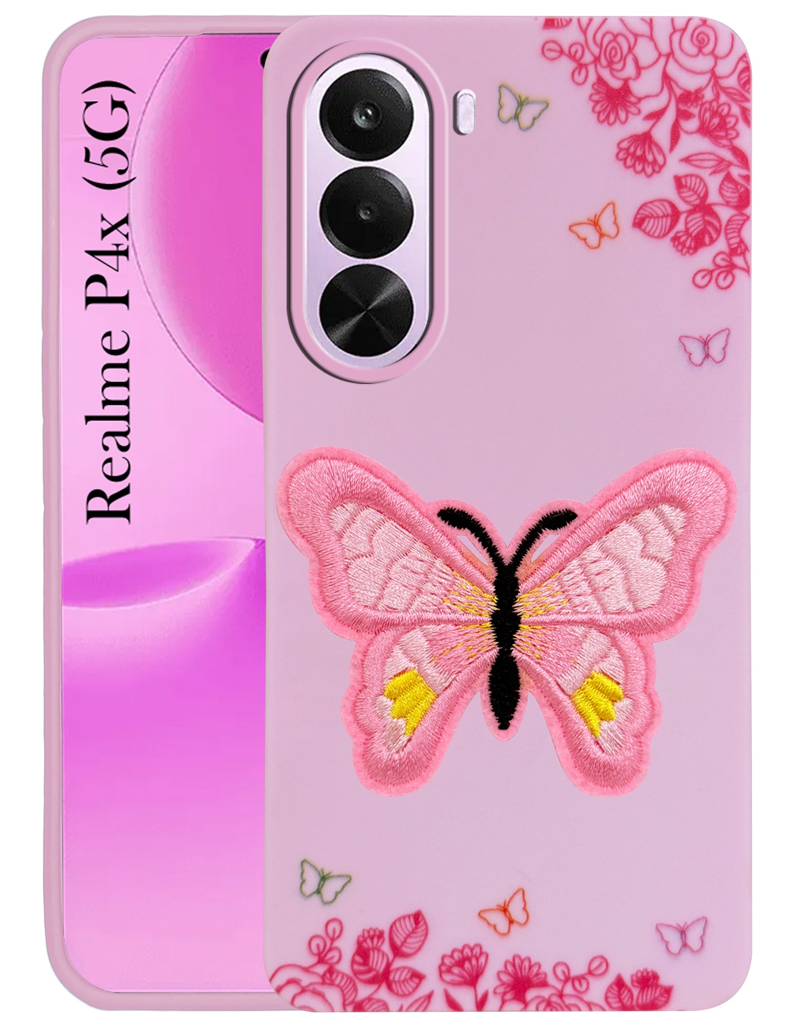 For  Realme P4x Back Cover Case (Soft Butterfly Embroidery | Women Teen Girls | Camera Protection| Matte Silicone)