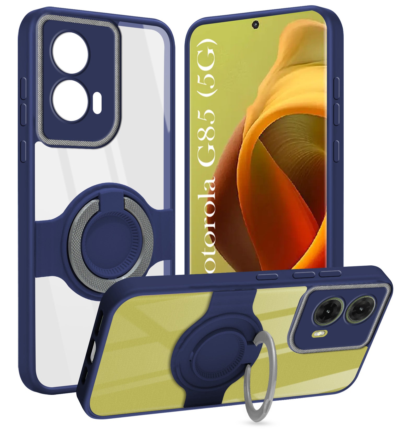 For Motorola Moto G85 5G Back Cover Case with stand (Built-in Ring Holder Kickstand | Lifetime Anti Yellow | Camera Protection)