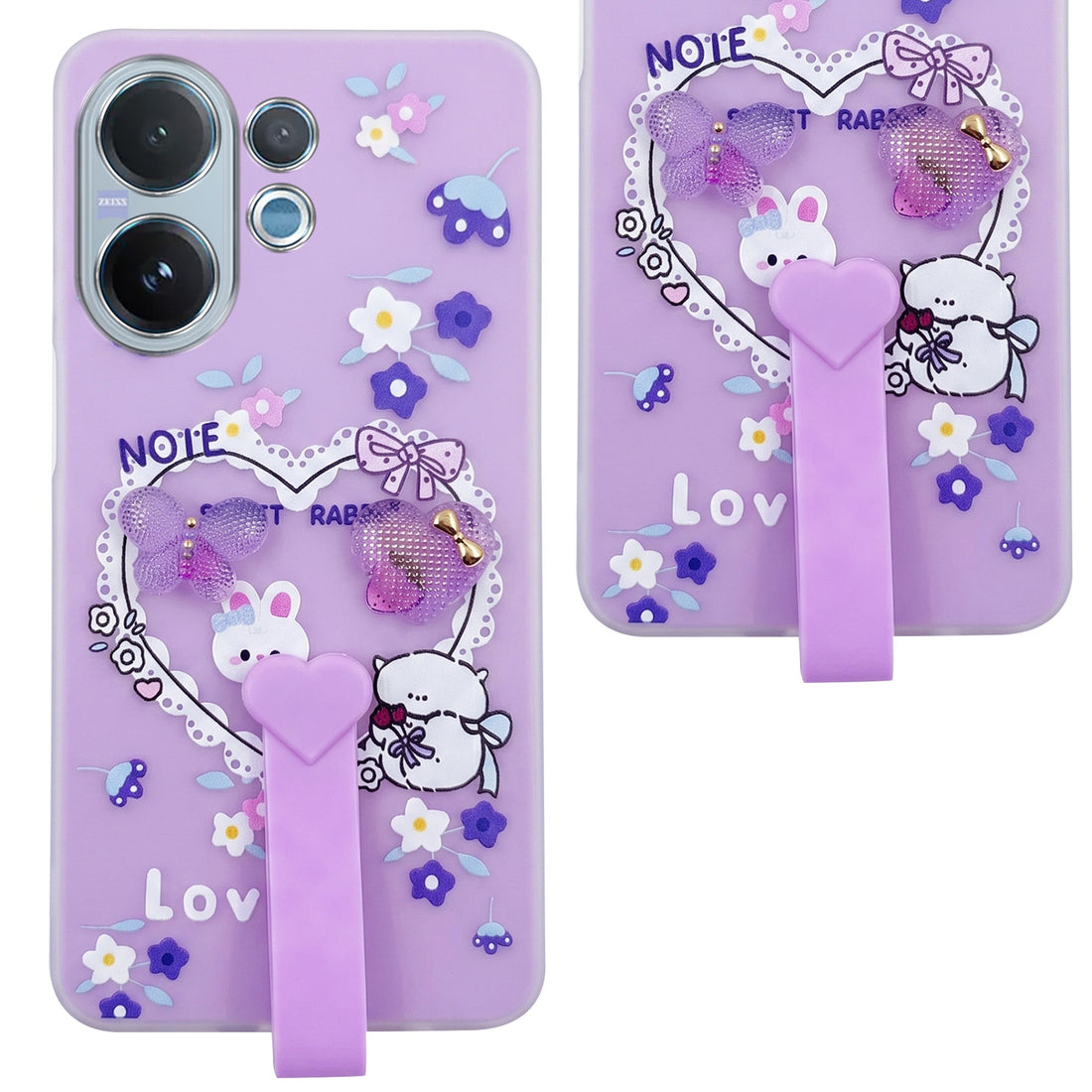 For Vivo V60 | Vivo T4 Pro Back Cover Case (3D Cute Heart Strap Holder | Camera Protection | Designer Girls Print)