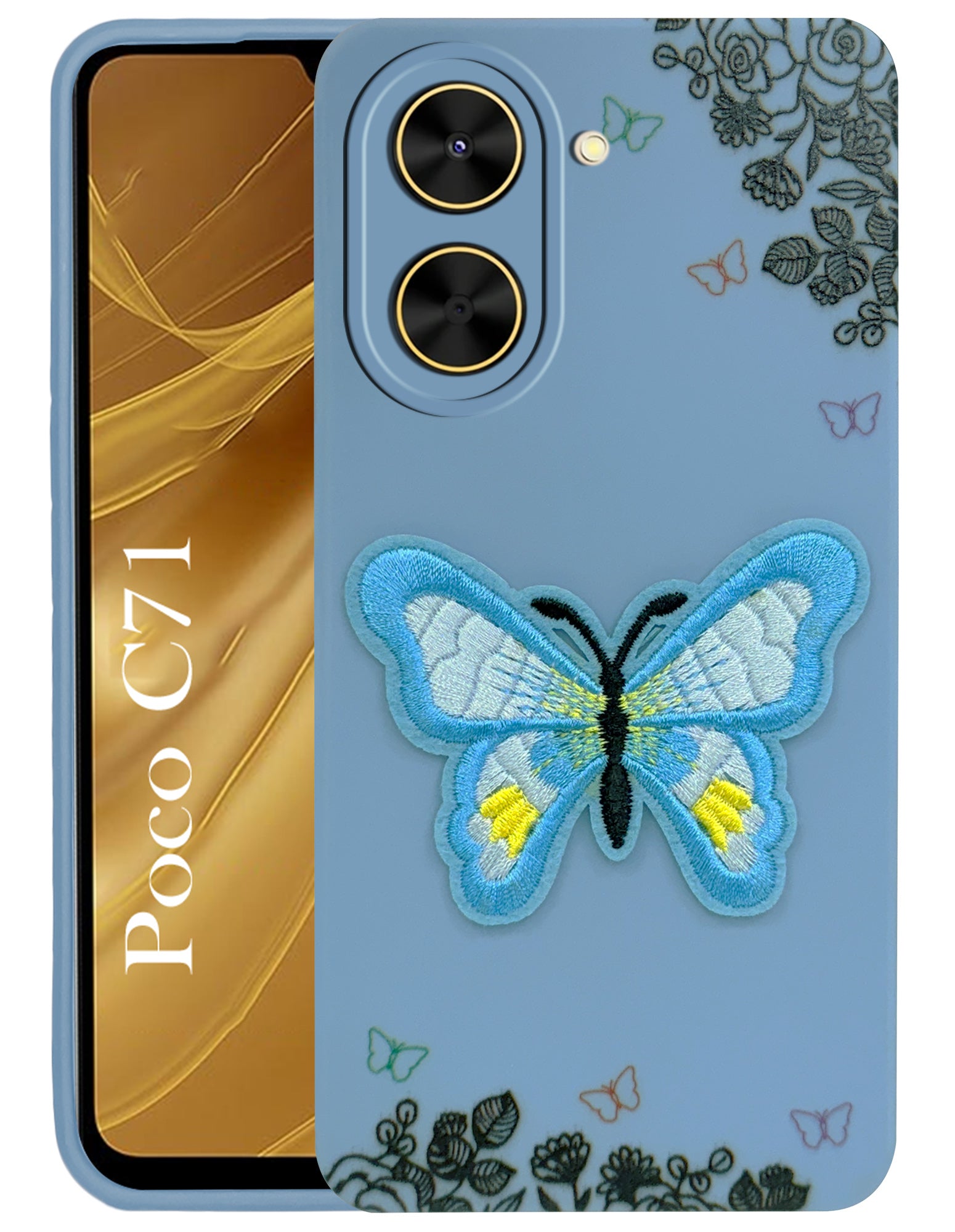 For Poco C71 (Soft Butterfly Embroidery | Women Teen Girls | Camera Protection| Matte Silicone)