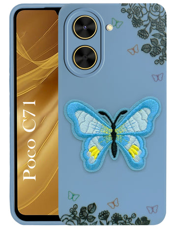 For Poco C71 Back Cover (Soft Butterfly Embroidery | Women Teen Girls | Camera Protection| Matte Silicone)