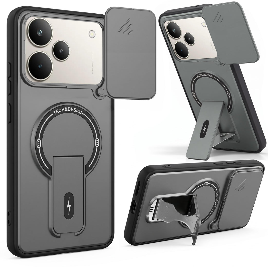 For Realme P4 Pro Back Case Cover Metallic (Hybrid Armor Kickstand | Sliding Shutter Camera Protection | MagSafe Compatible)