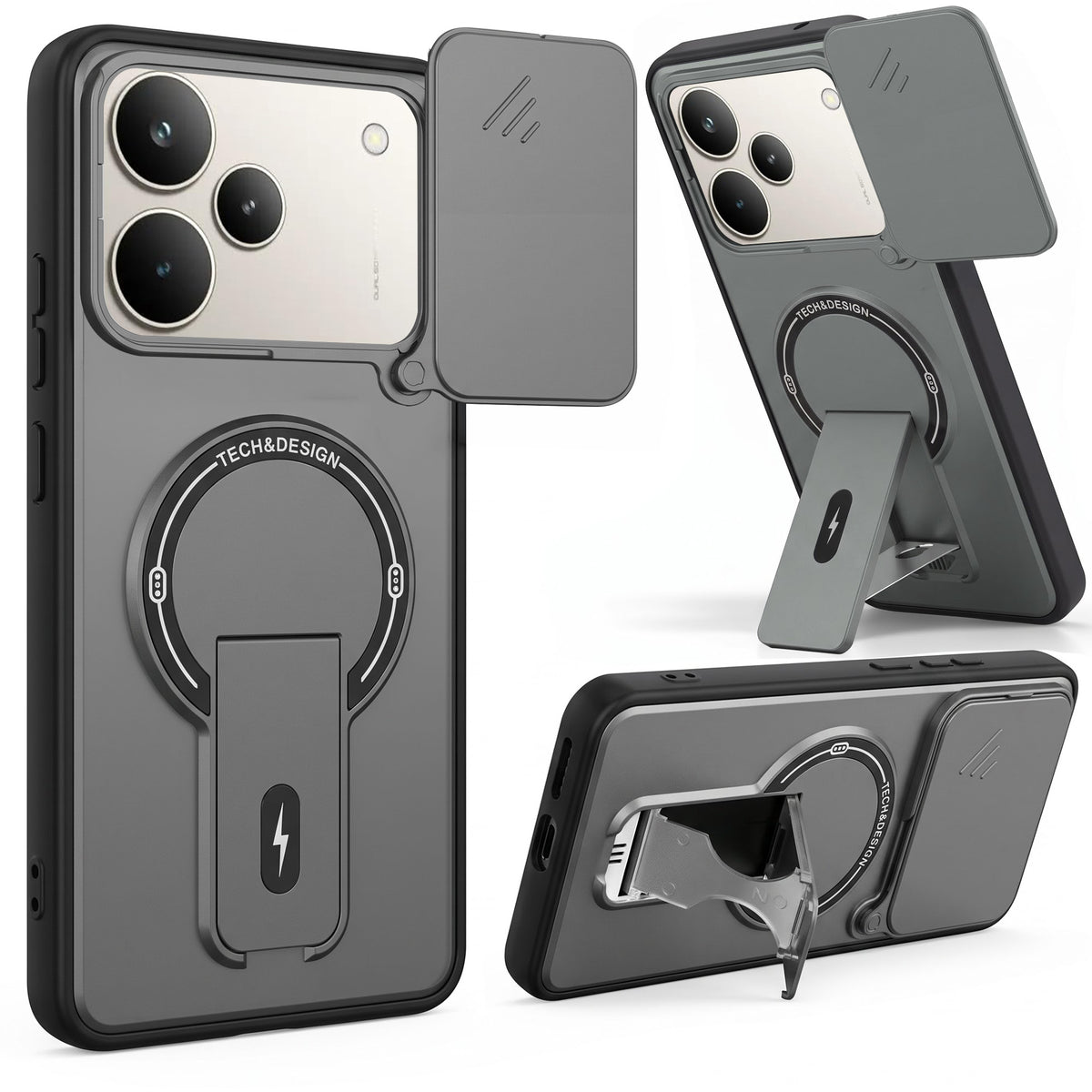 For Realme P4 Pro Back Case Cover Metallic (Hybrid Armor Kickstand | Sliding Shutter Camera Protection | MagSafe Compatible)
